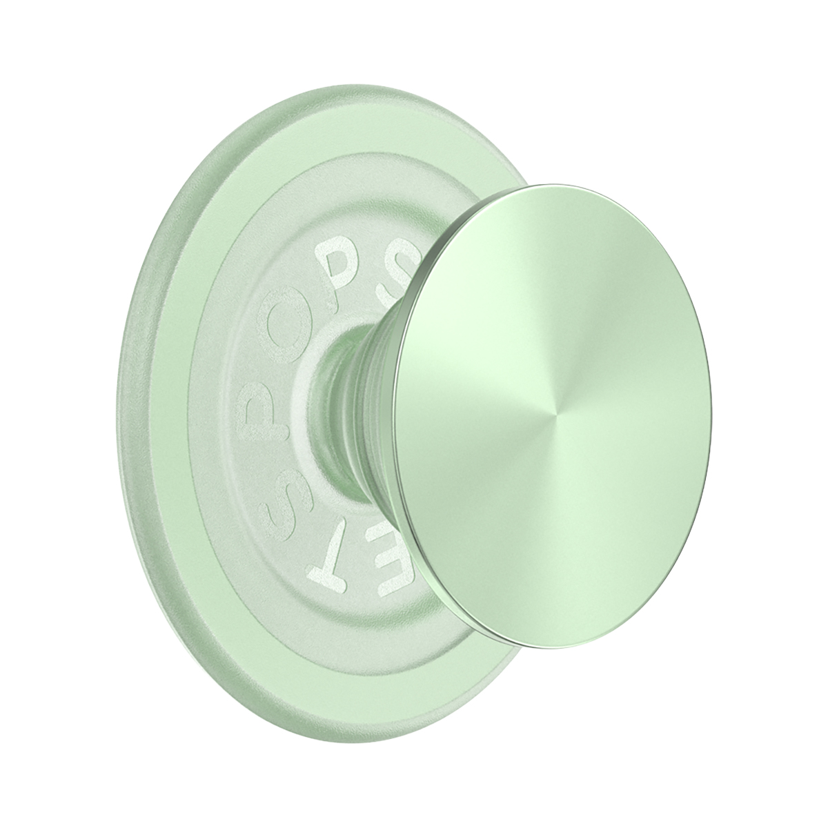Un PopSocket verde chiaro con base circolare e parte superiore conica.