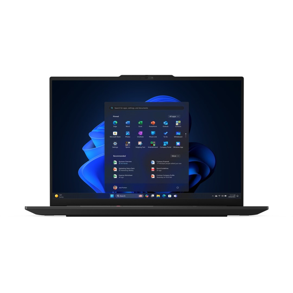 Czarny laptop z otwartym menu Start na ekranie.