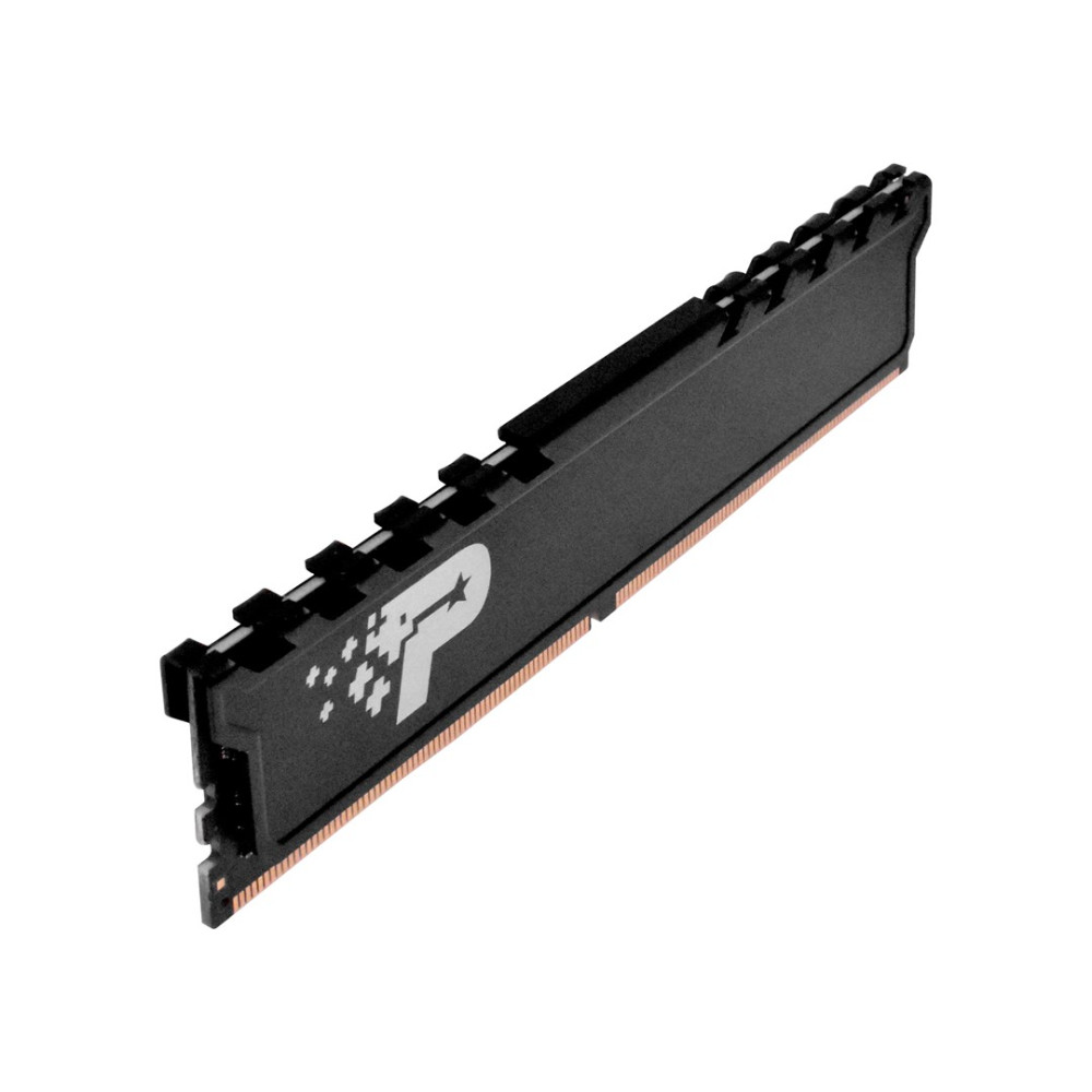 Czarny moduł RAM z białym logo P i złotymi stykami.