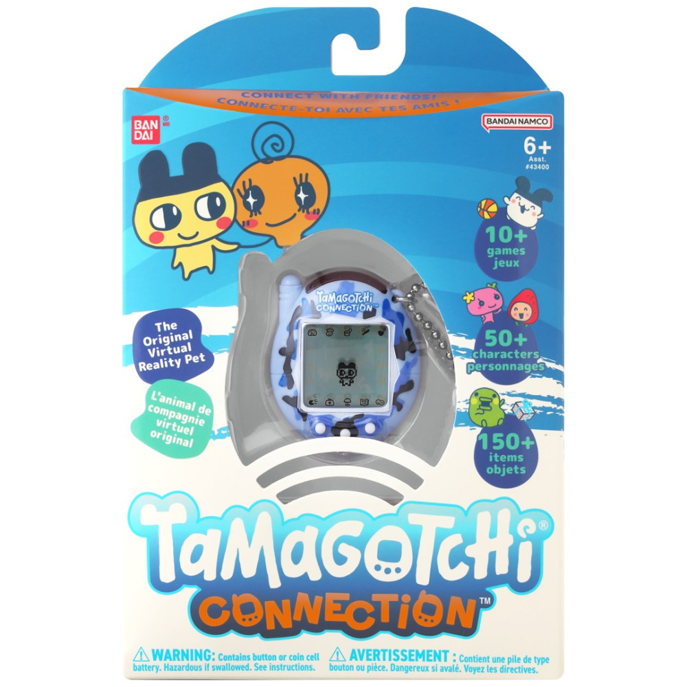 Zabawka Tamagotchi Connection w opakowaniu z postaciami i informacjami.