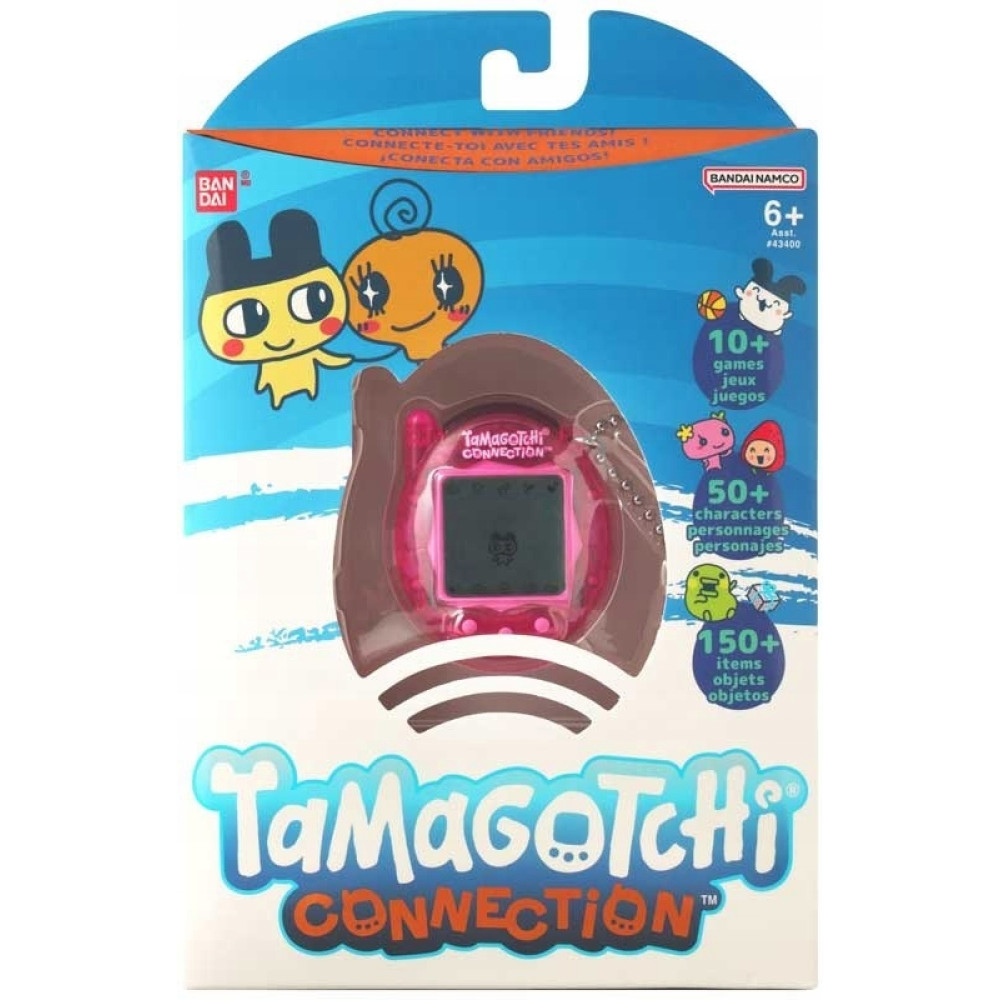 Pudełko różowego Tamagotchi Connection z postaciami i informacjami o grze.
