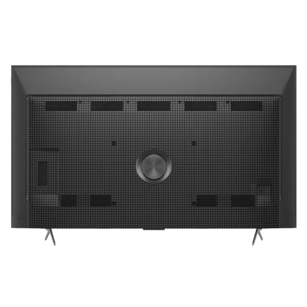 Tył czarnego telewizora z siatką i centralnym okrągłym elementem.