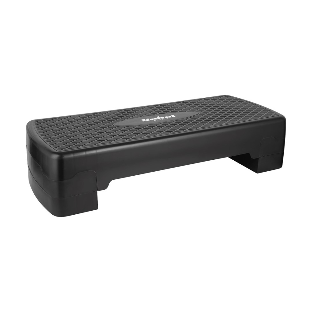 Czarny stopień aerobowy z teksturowanym uchwytem i emblematem marki.