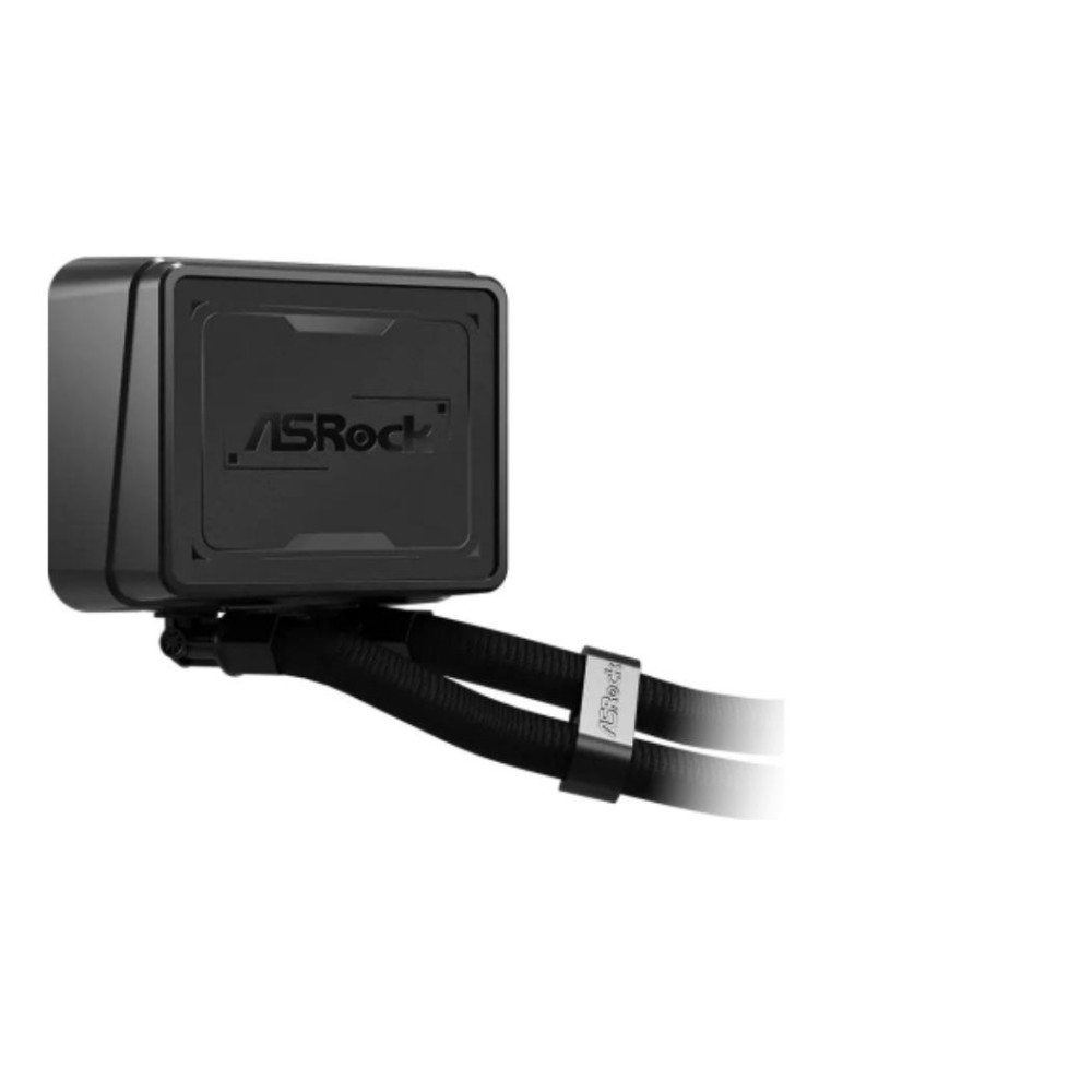 Czarna chłodnica CPU ASRock z dwoma rurkami.