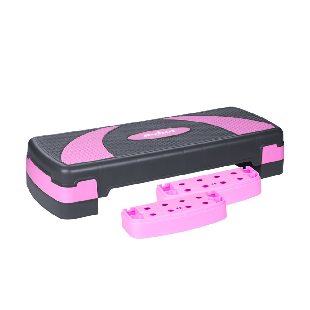 Czarny i różowy stopień aerobowy z dwoma różowymi podwyższeniami.