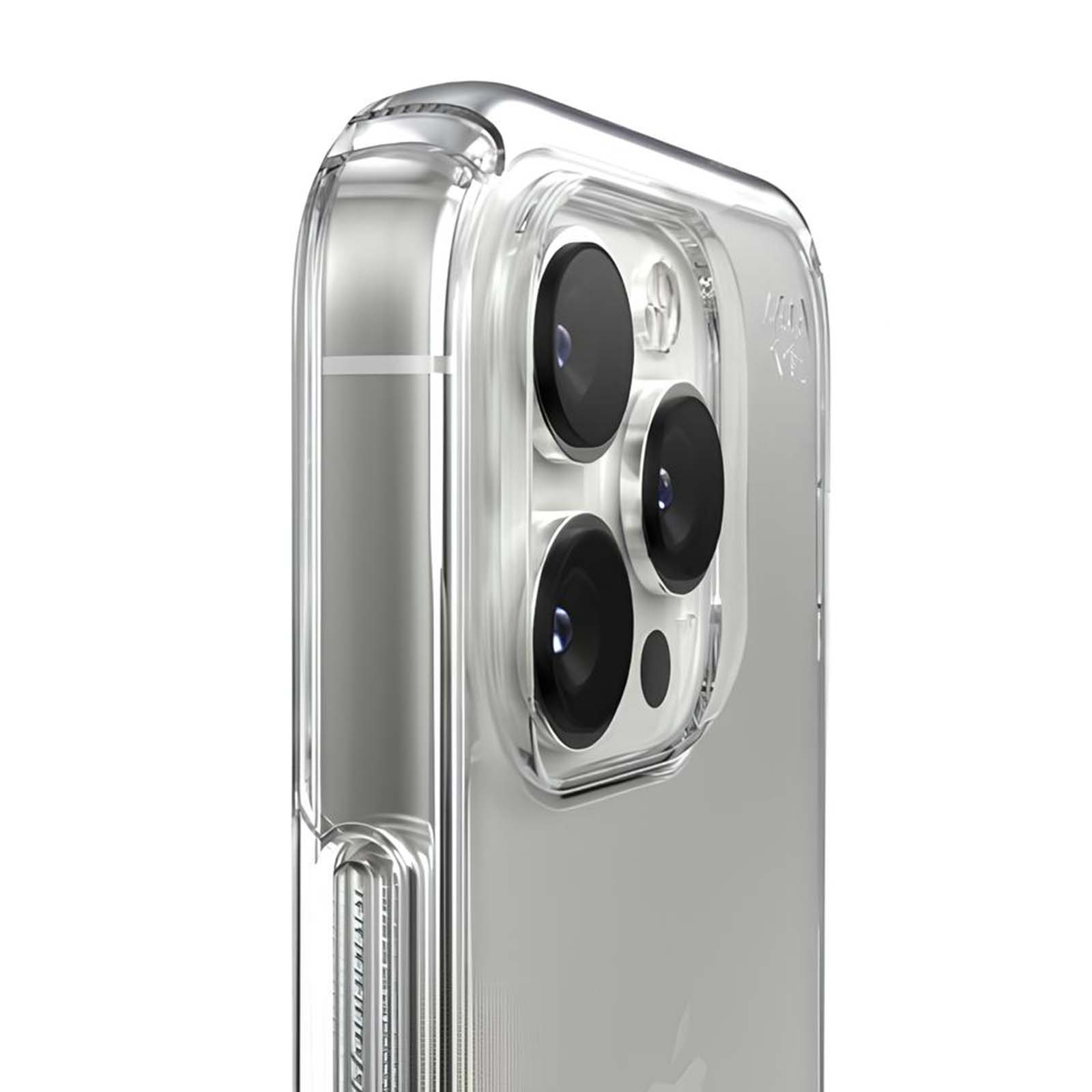 Custodia trasparente su smartphone con tre lenti.