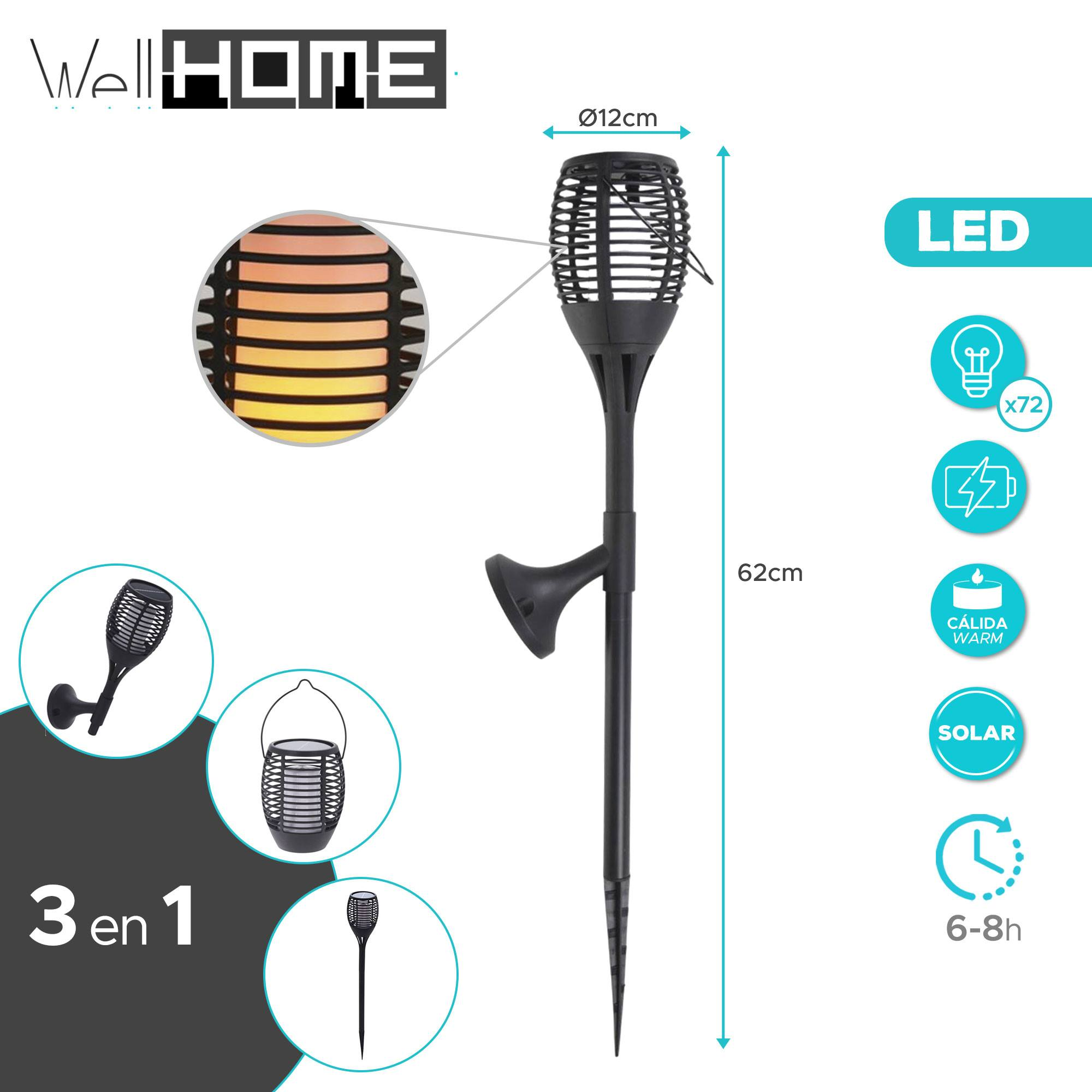 Luz solar negra para jardín, 62cm de alto, 12cm de diámetro.