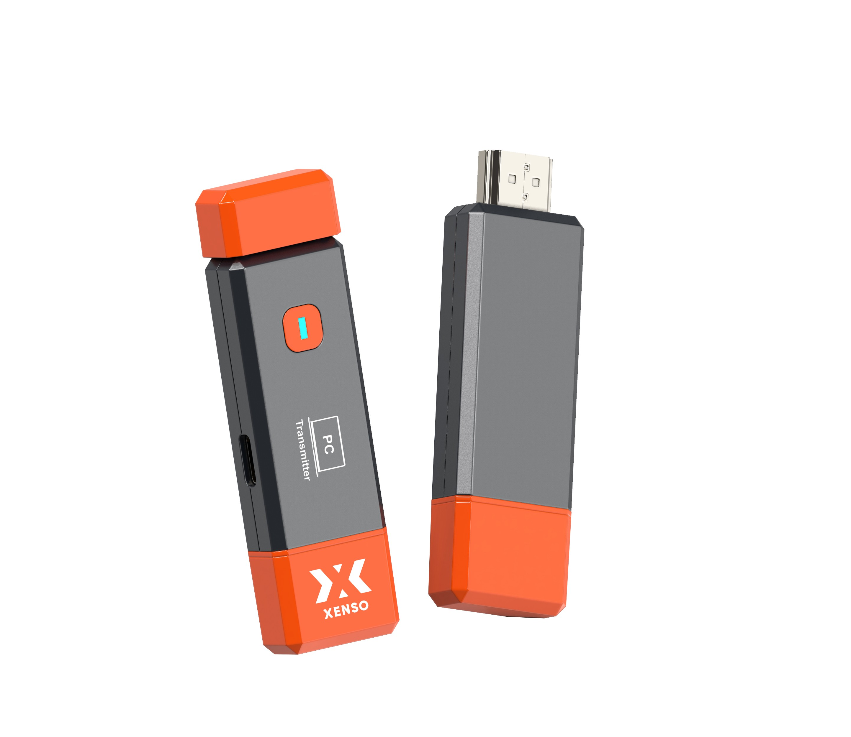 Dwa pendrive'y w kolorze czarnym, szarym i pomarańczowym stoją obok siebie.