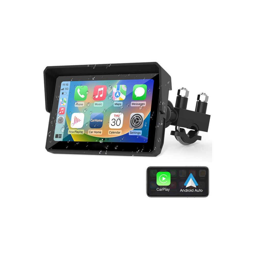 Wodoodporny ekran dotykowy z aplikacjami Telefon, Muzyka i Mapy.