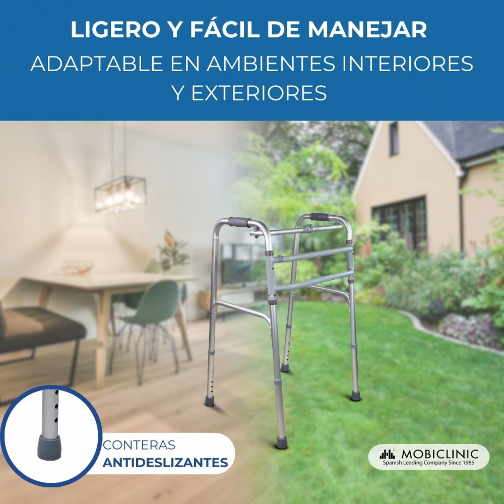 Andador en interior y exterior con conteras antideslizantes.