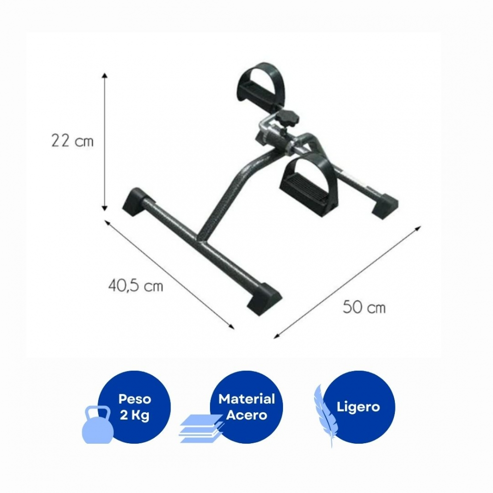 Bicicleta estática compacta con pedales, dimensiones 50x40.5x22 cm, 2kg, acero, ligera.