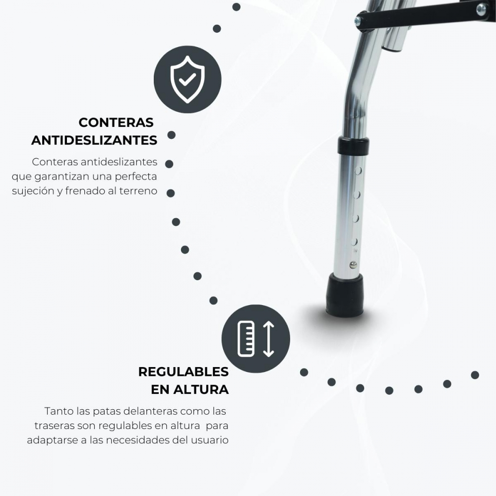 Bastón con patas antideslizantes y regulables en altura.