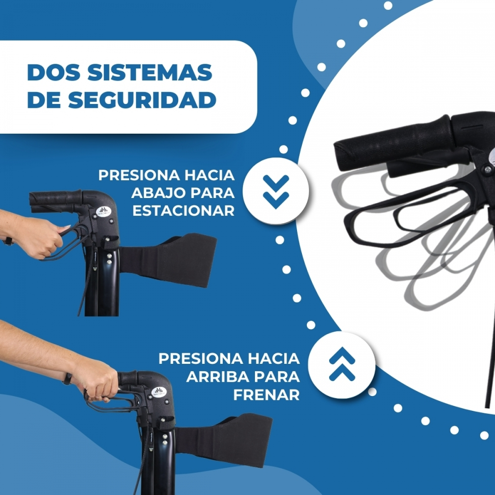 Dos sistemas de seguridad: presione para estacionar, tire para frenar.