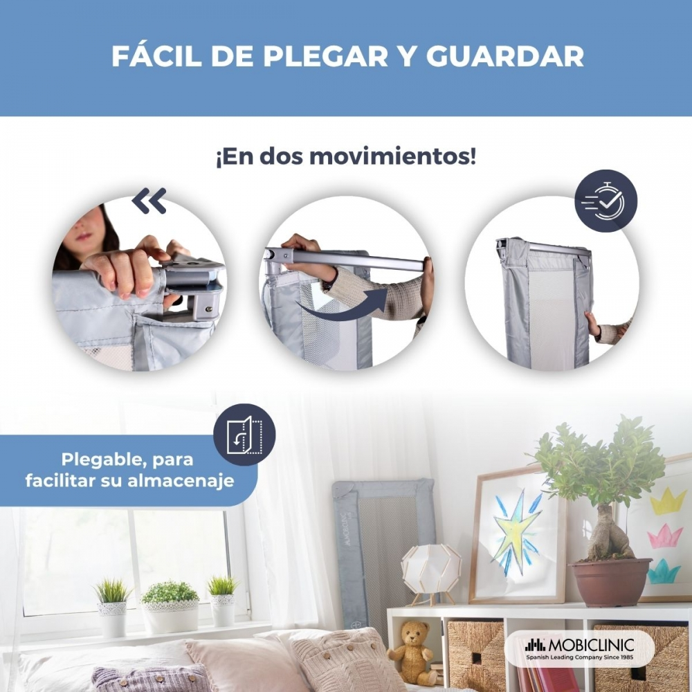 Instrucciones para plegar un parque infantil en tres pasos.