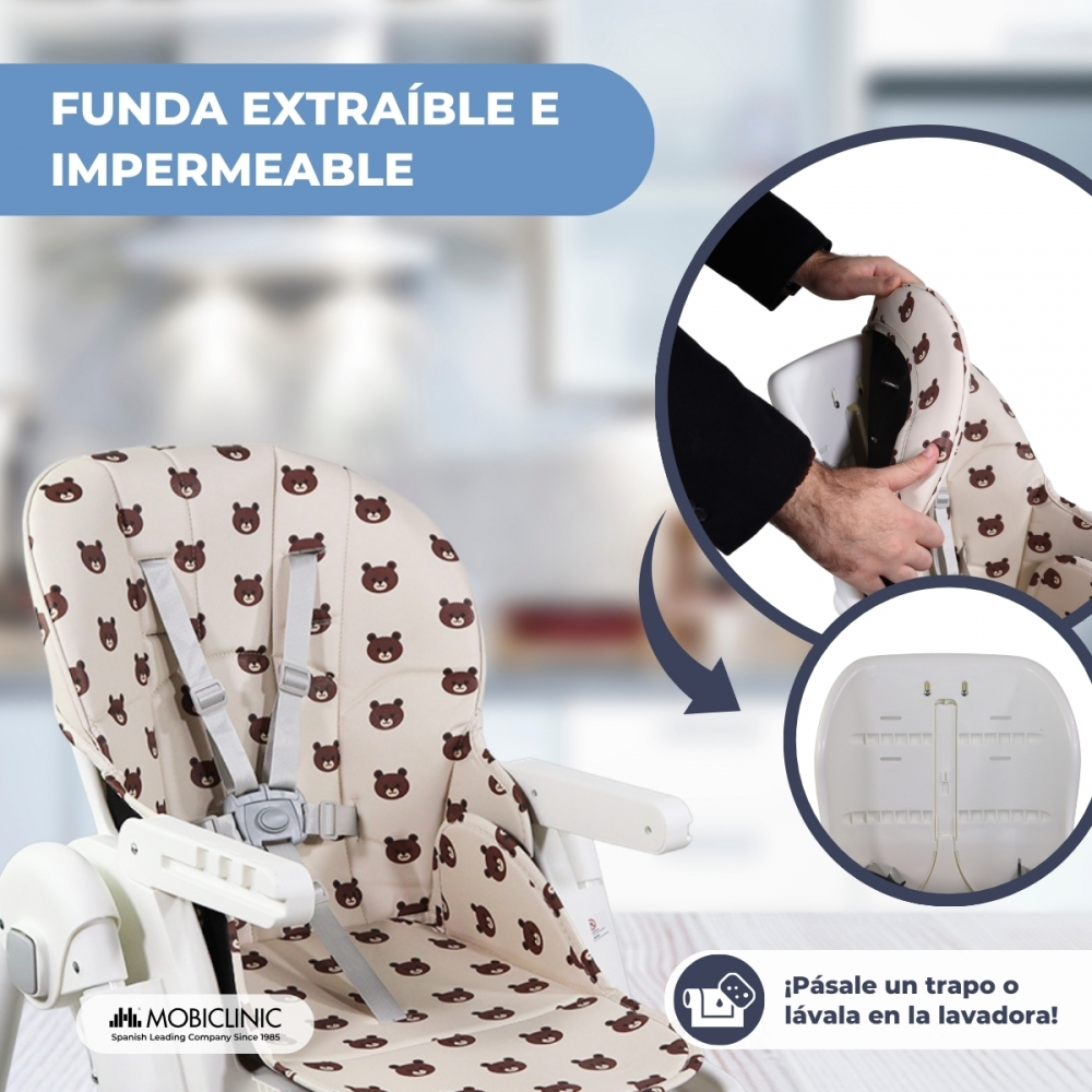 Funda impermeable y extraíble para trona con estampado de ositos.