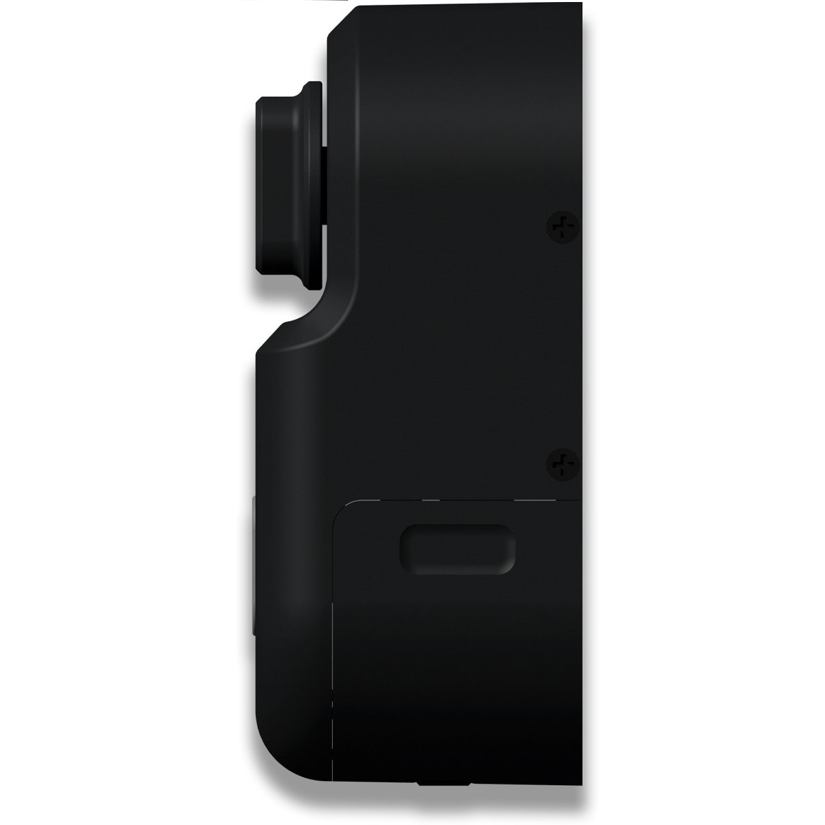 Dispositivo rectangular negro con lente en el lado izquierdo.