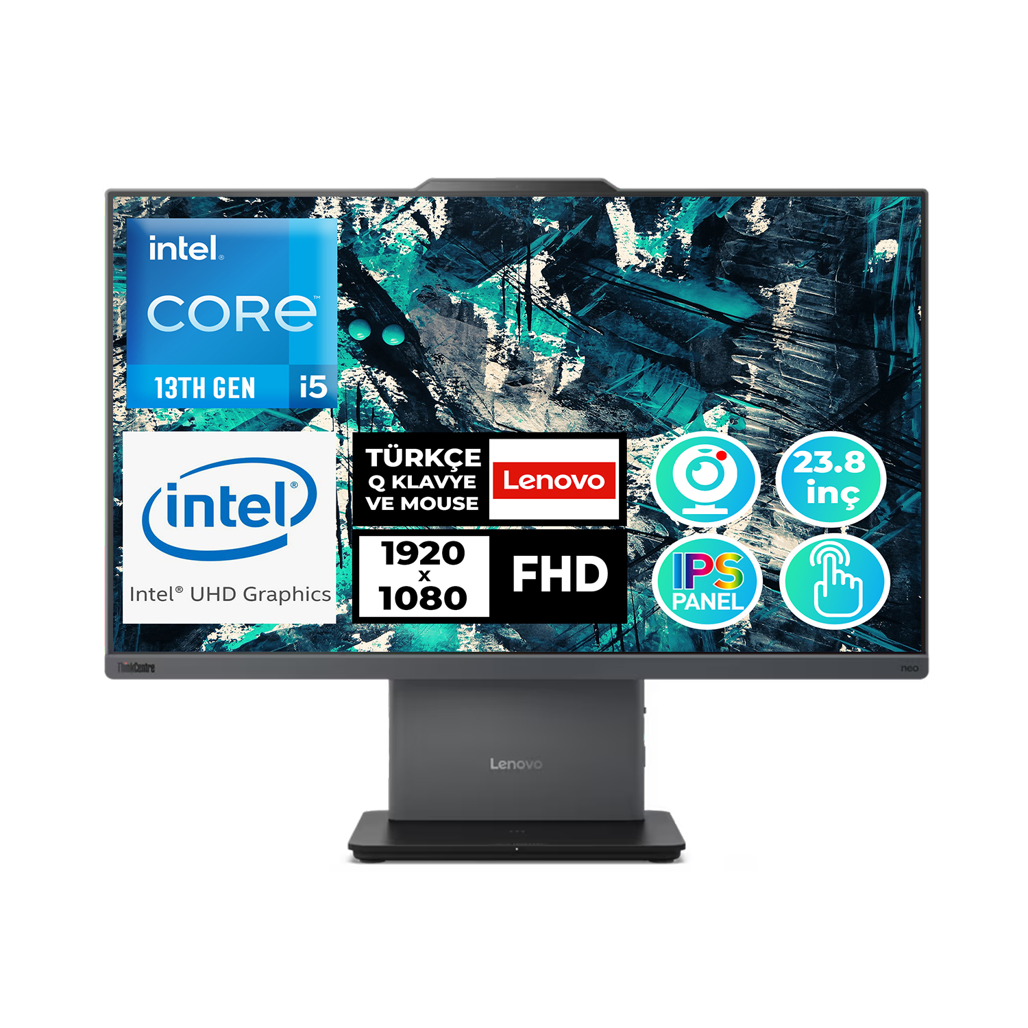 Intel Core i5 13. Nesil PC, 23,8 inç FHD IPS ekran, Türkçe klavye.