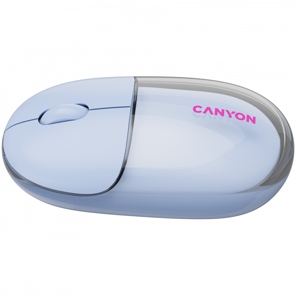 Niebieska mysz bezprzewodowa z różowym logo CANYON.
