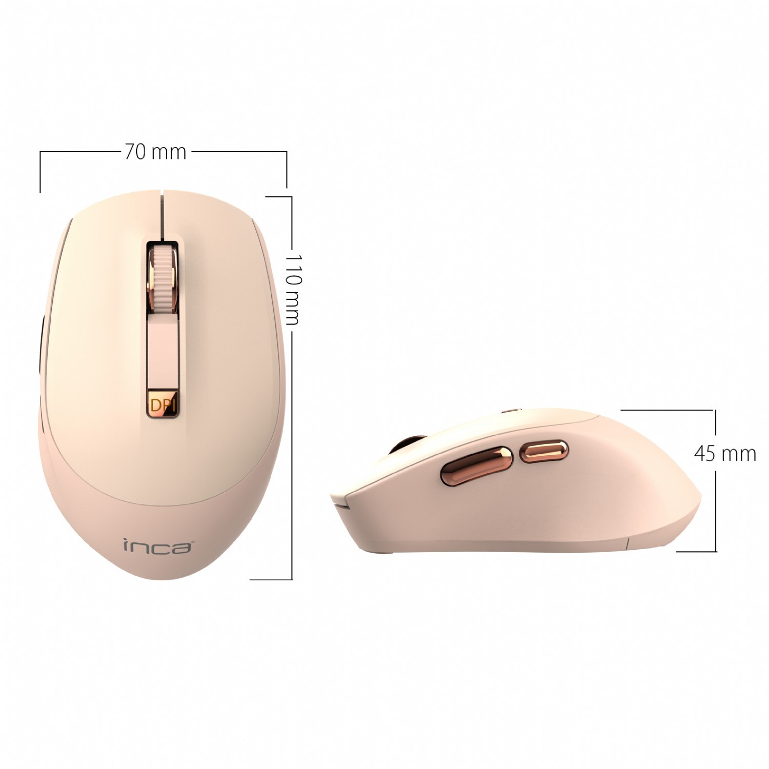 INCA IWM-244RP 2.4GHZ Optik Ergonomik Tasarım Sessiz Tuşlar, 6DFonksiyon | 800-1600 DPI Kablosuz Mouse Pembe