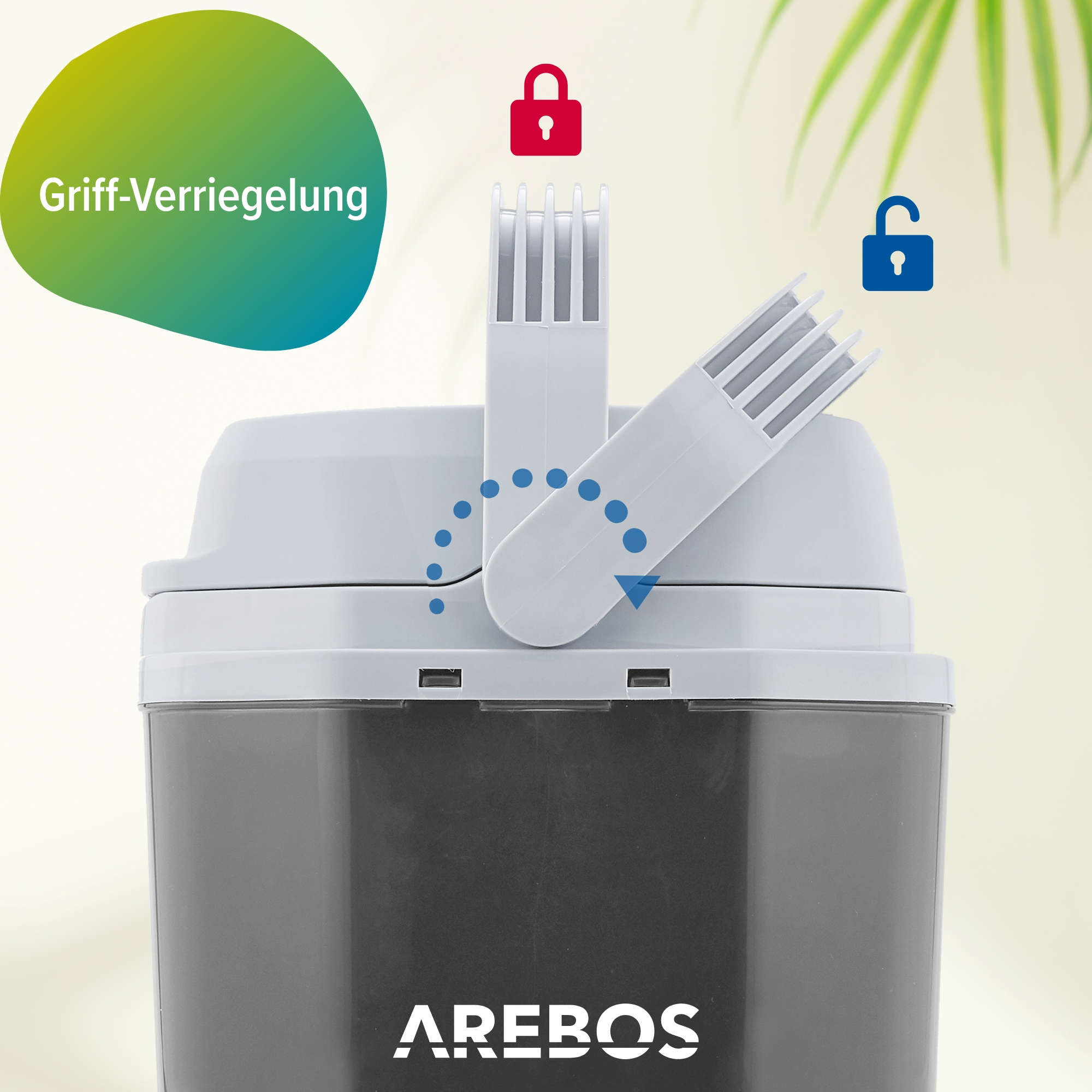 Griff-Verriegelung: Rotes geschlossenes Schloss, blauer offener Schloss-Griff.