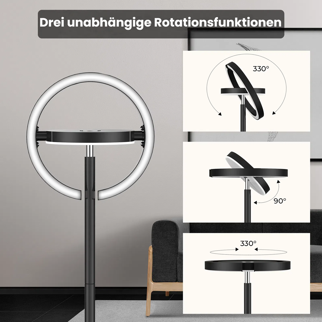 Ein Ringlicht mit drei Rotationsstufen wird gezeigt.