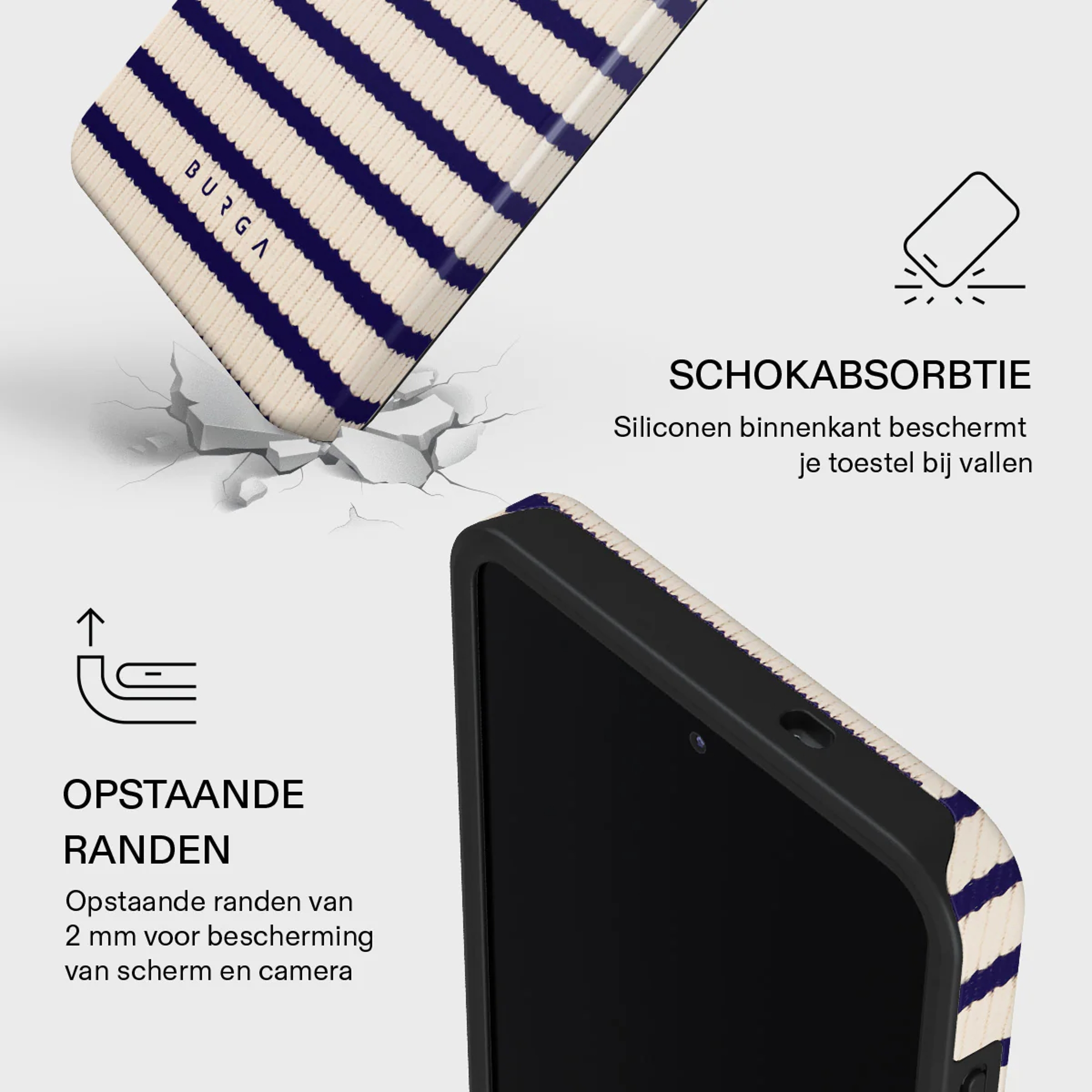 Gestreept telefoonhoesje met schokabsorberende en verhoogde randen.