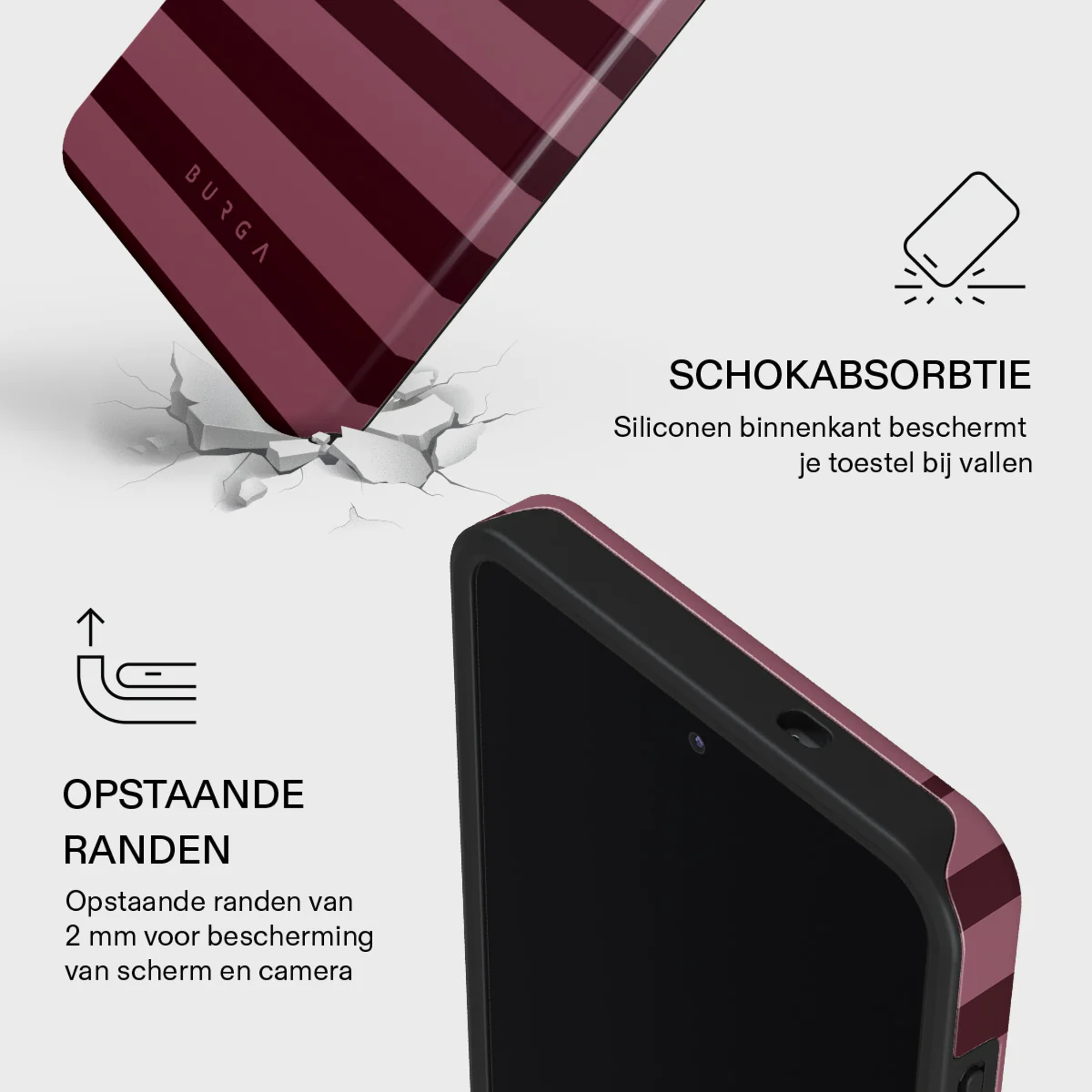 Burgas telefoonhoes met strepen, schokabsorptie en verhoogde randen.