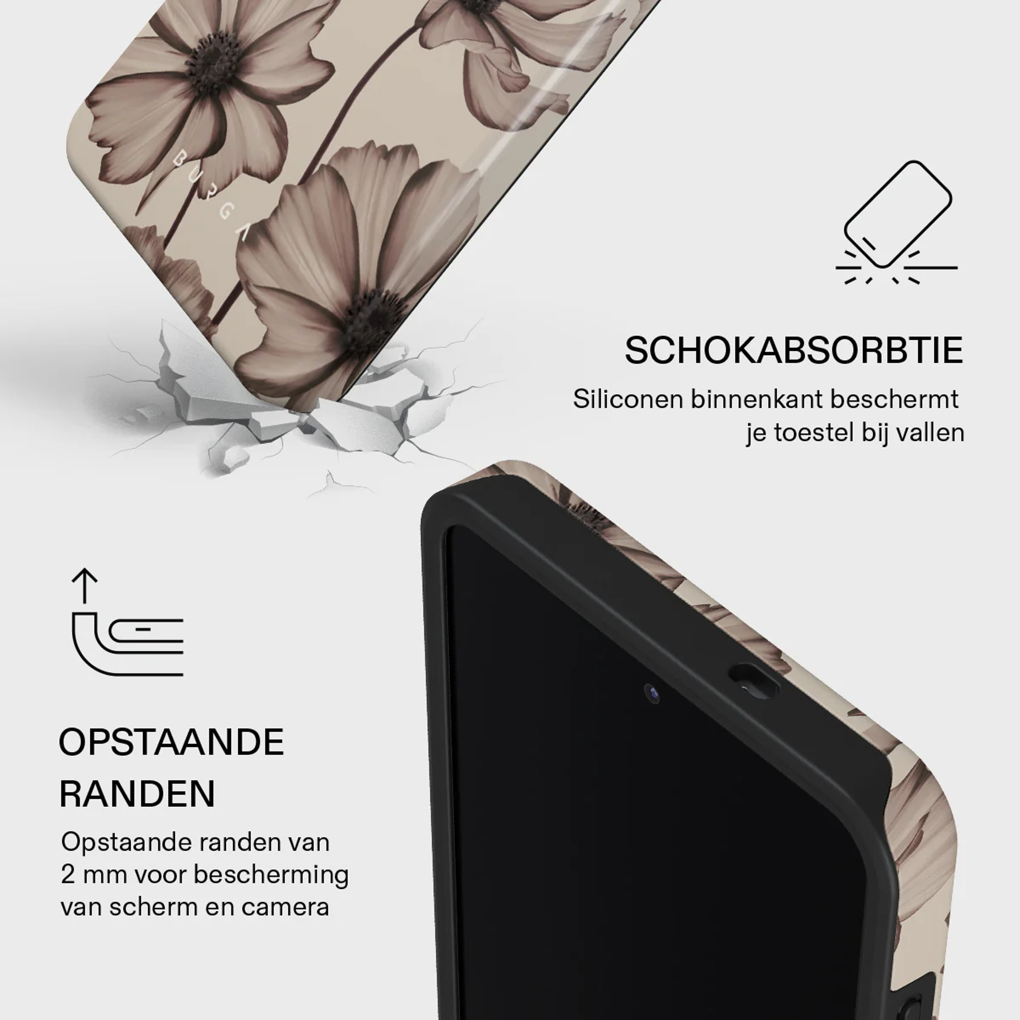 Telefoonhoes met bloemenpatroon en bescherming.