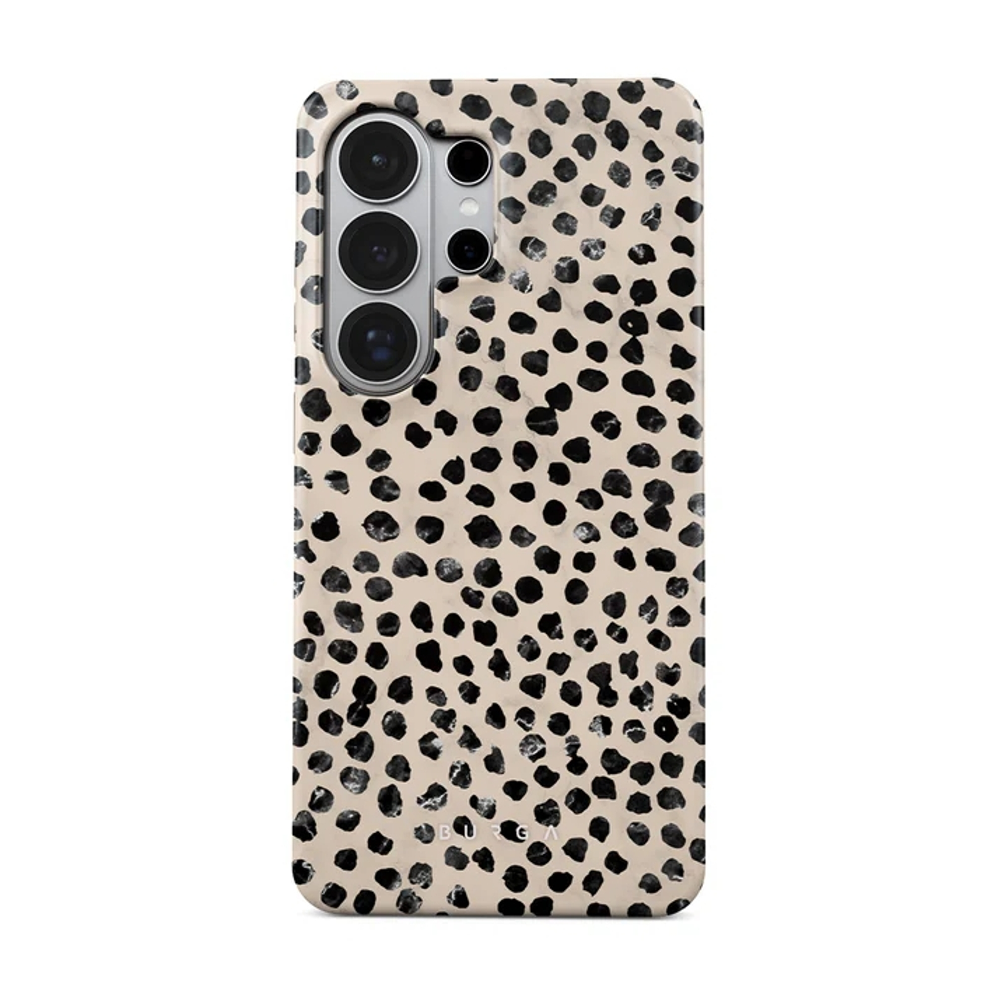 Telefoonhoesje met luipaardprint op beige achtergrond.