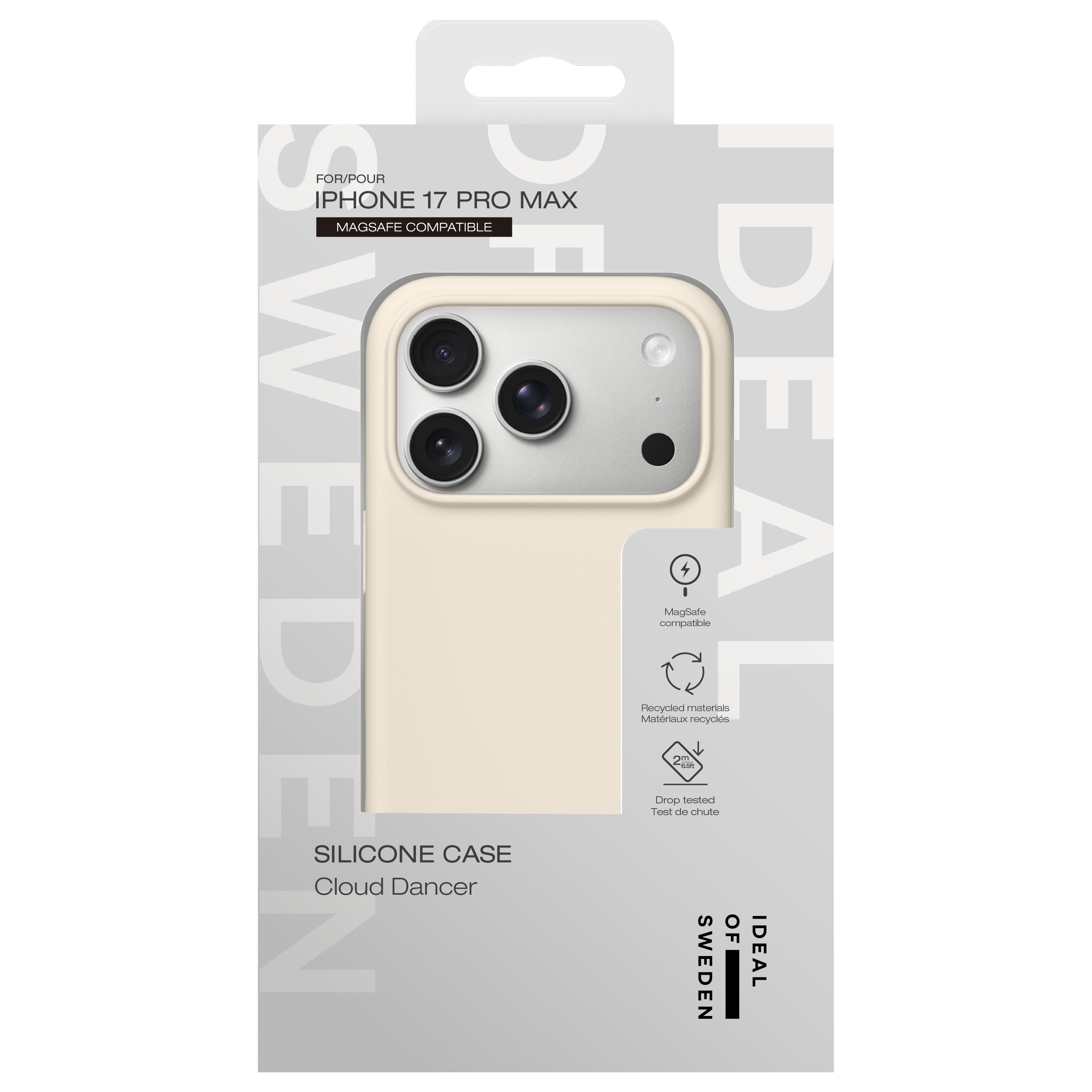 Beige iPhone 14 Pro Max Hülle mit Kameraschutz und MagSafe-Kompatibilität.
