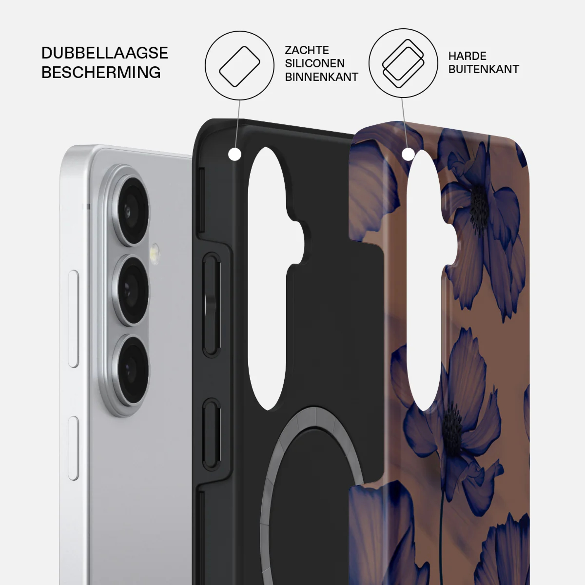 Bloemen telefoonhoes met dubbellaagse bescherming van siliconen en harde buitenkant.