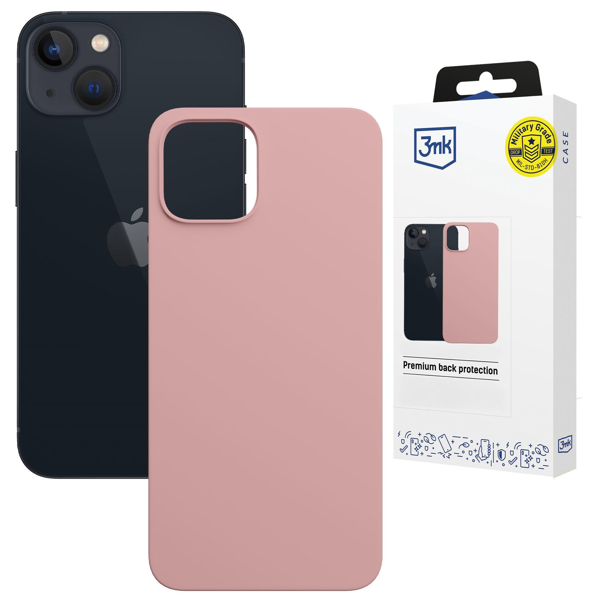 Ciemnoniebieski iPhone z różowym etui ochronnym i opakowaniem.