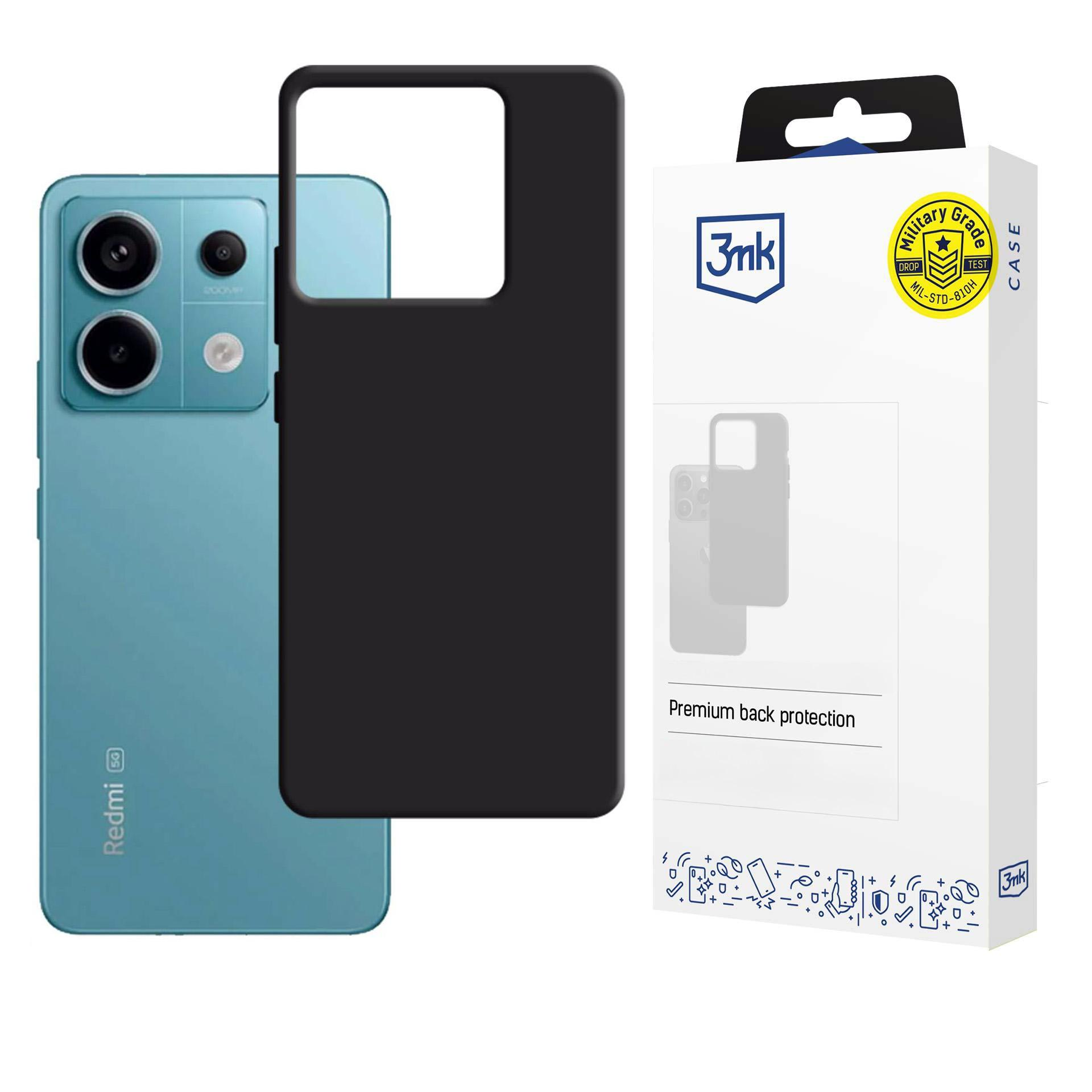 Turkusowy smartfon i czarne etui na telefon obok opakowania produktu.