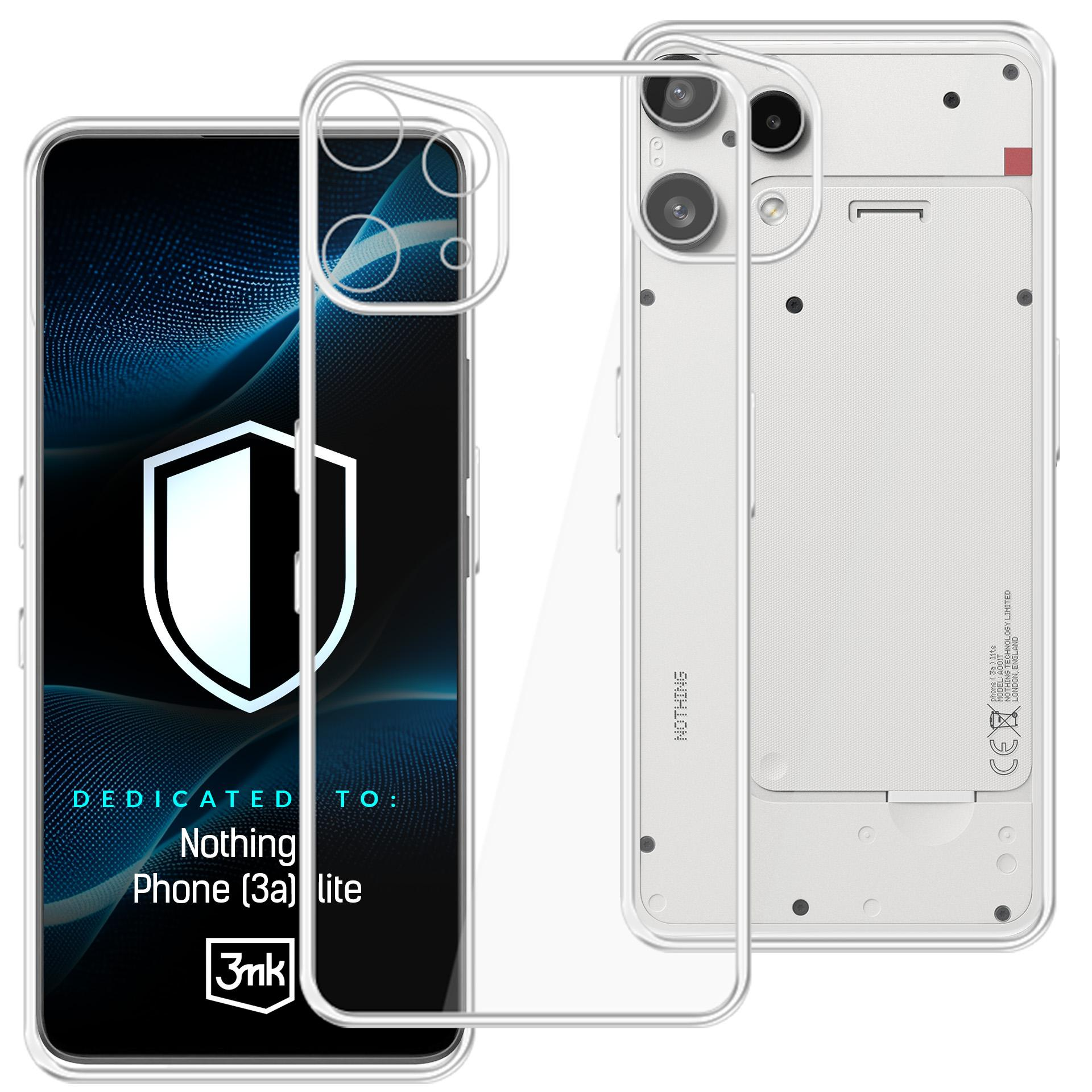Przezroczyste etui na telefon jest pokazane na białym Nothing Phone (3a) lite.