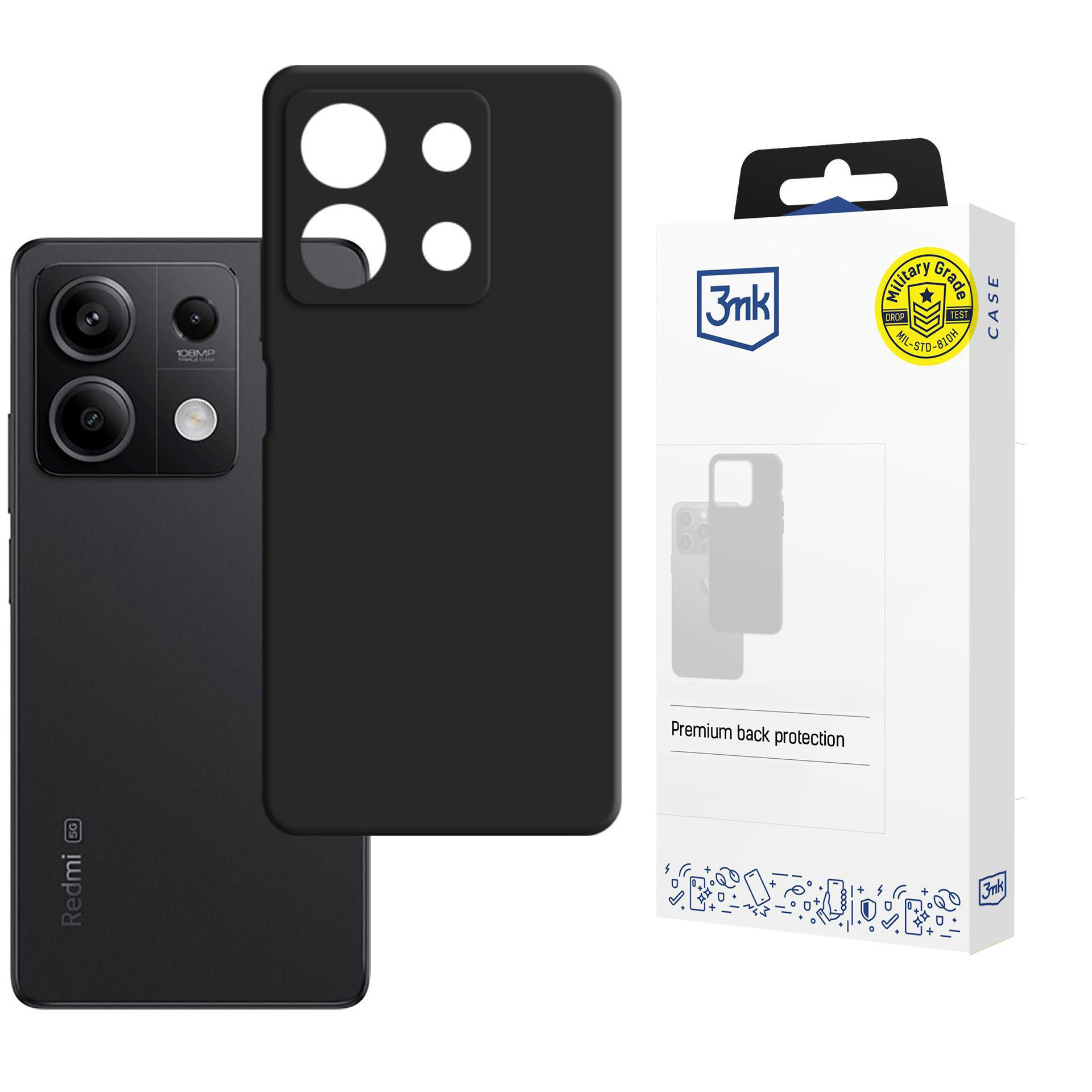 Czarny smartfon z aparatami i etui na opakowaniu.