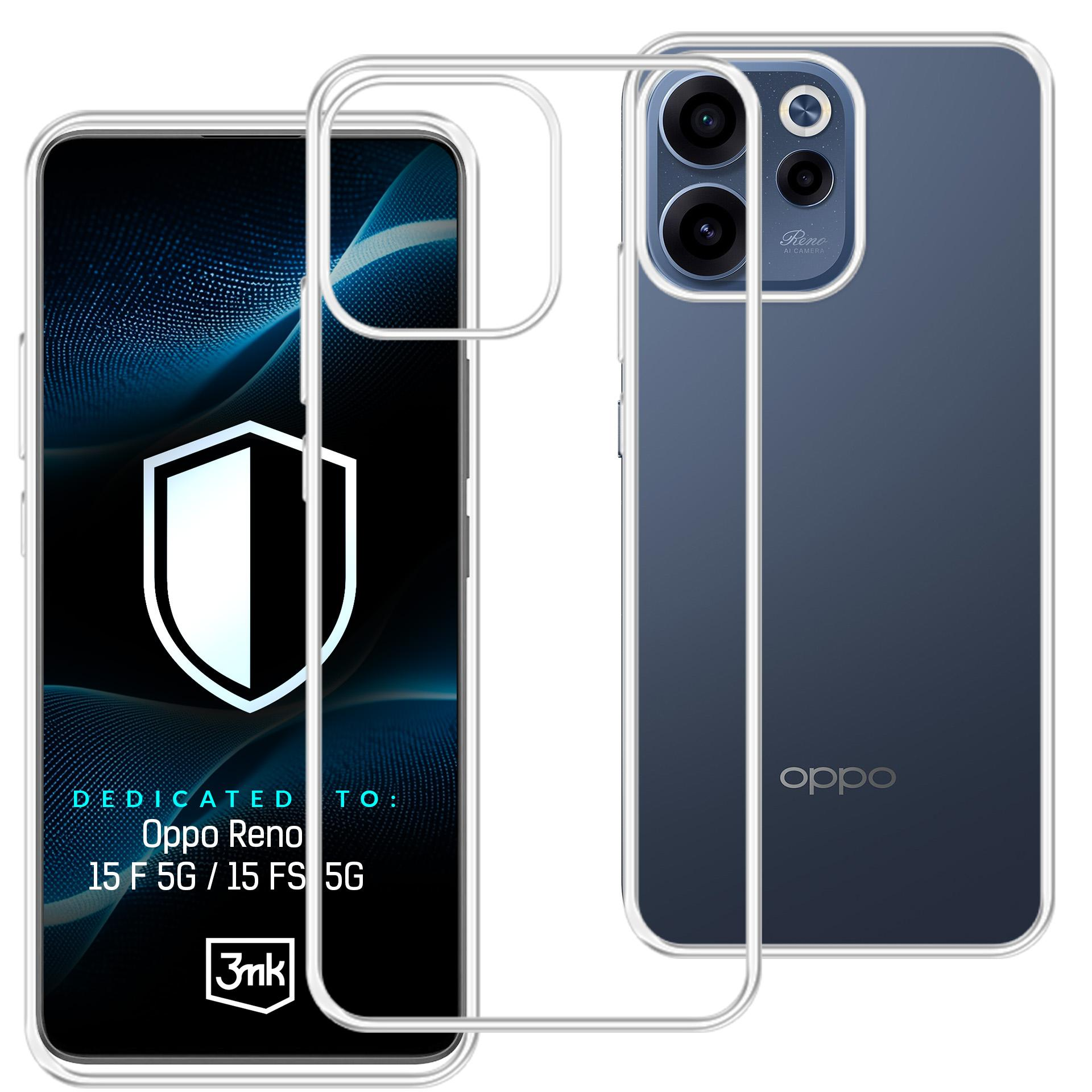 Przezroczyste etui na telefon na Oppo Reno z aparatem i logo.