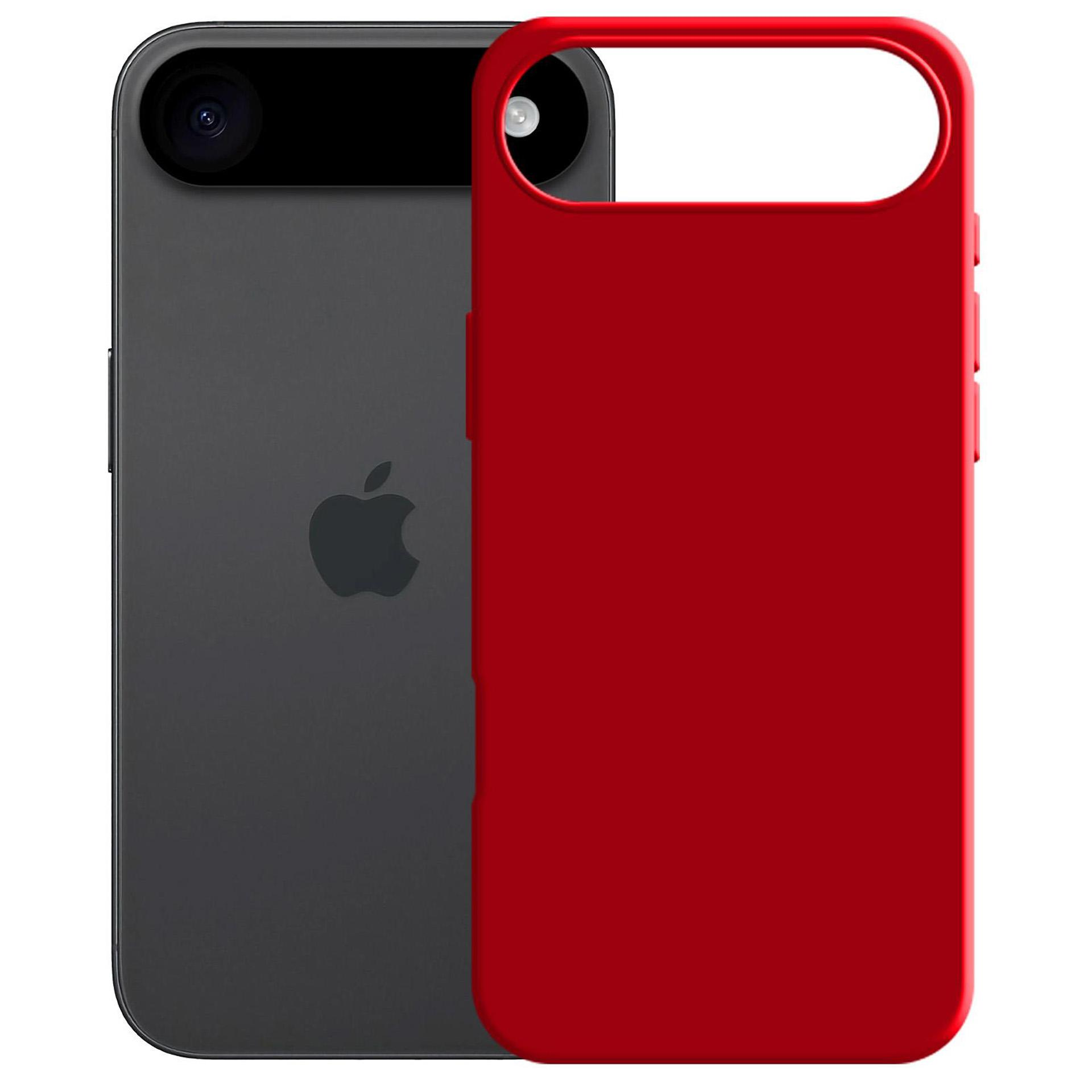 Ciemny smartfon obok czerwonego etui na telefon.