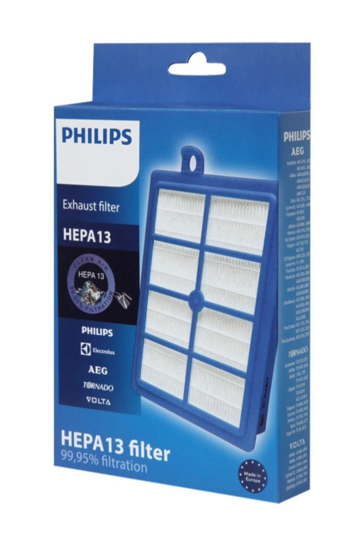 Philips HEPA13 filtre kutusu mavi çerçeve ve beyaz filtre medyası gösterir.