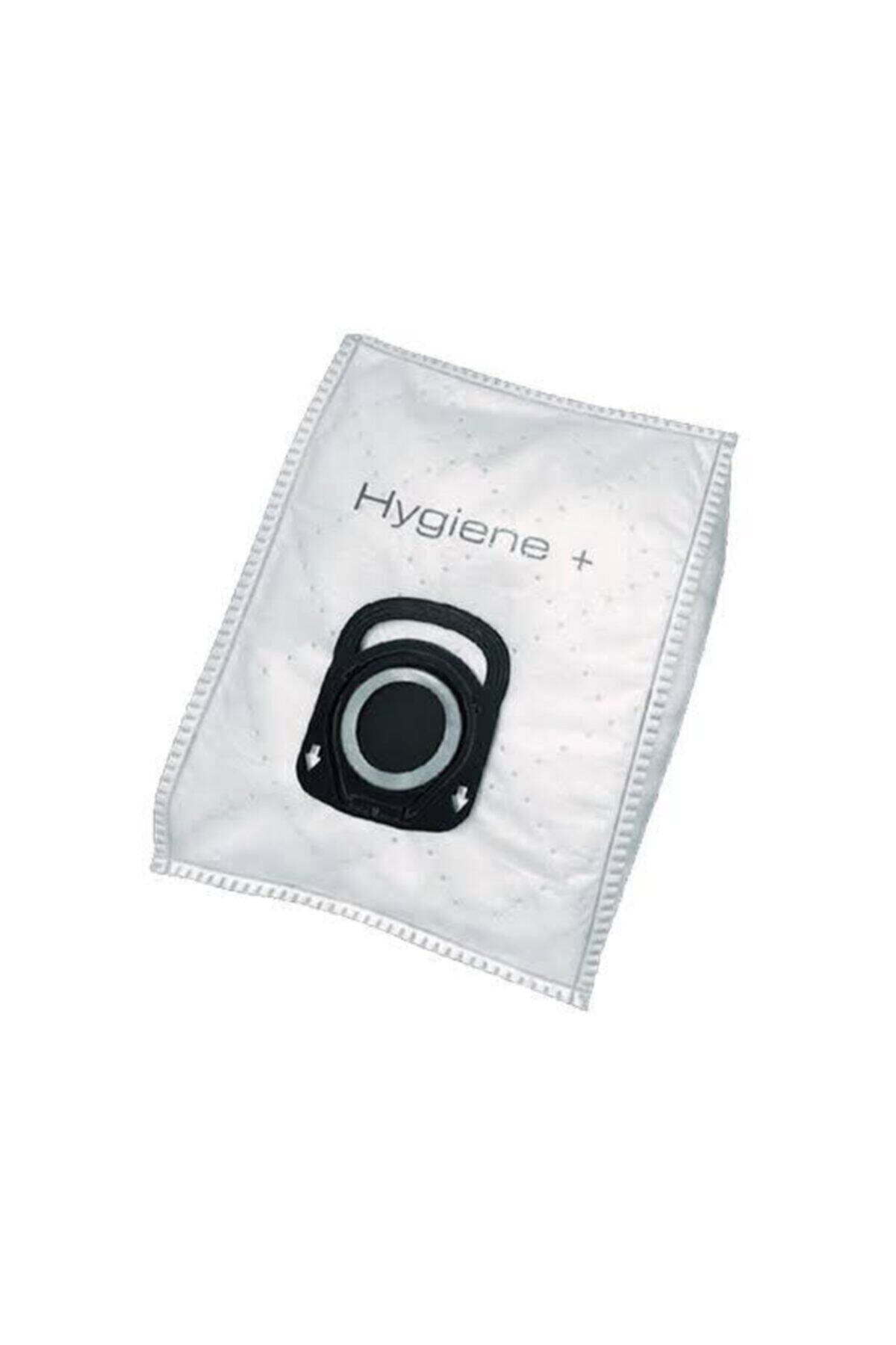 Siyah konektörlü beyaz bir toz torbası, üzerinde 'Hygiene +' yazısı var.