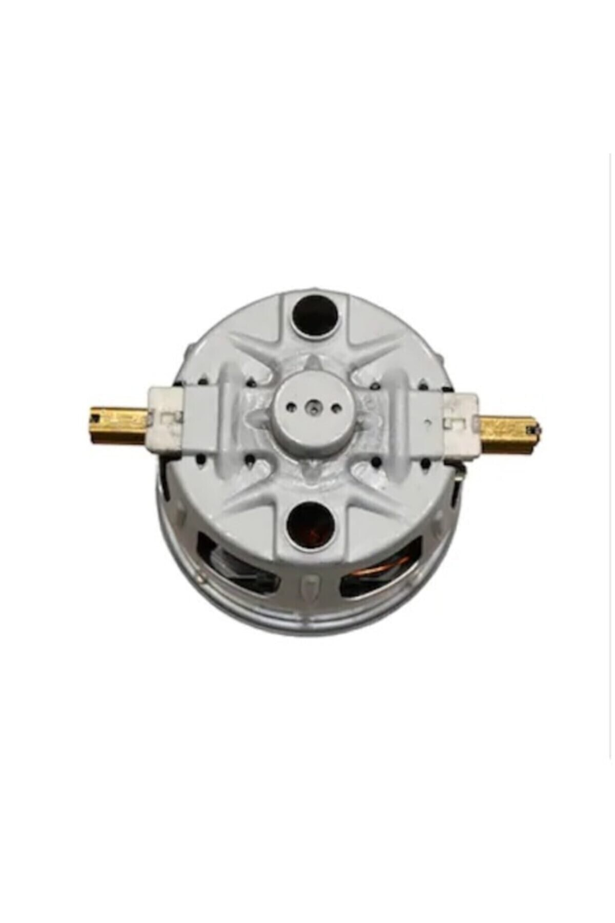 Üstten görünüm, iki altın konektörlü gümüş renkli motor.