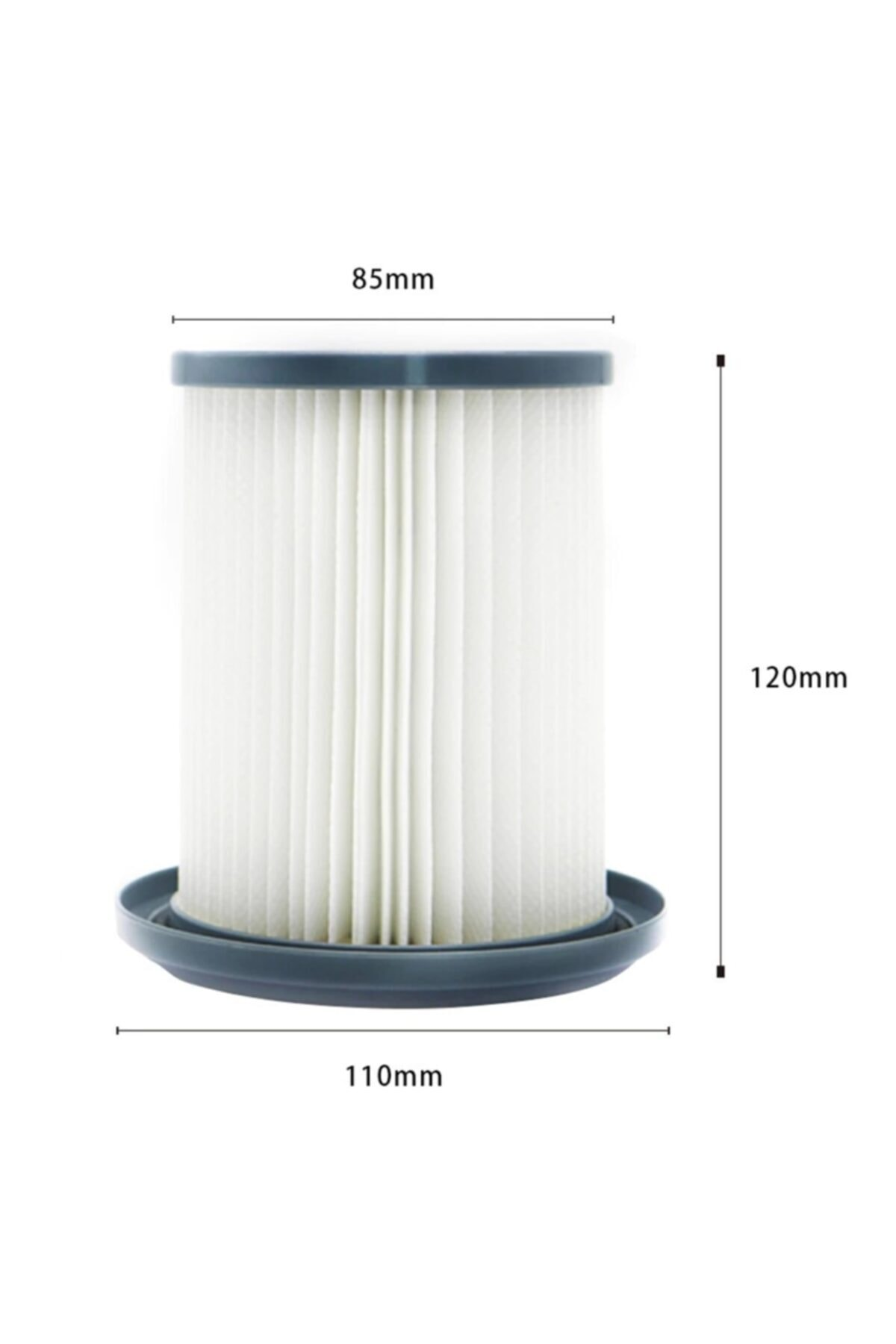 Gri boyutlu yuvarlak, beyaz filtre: 85 mm genişlik, 120 mm yükseklik, 110 mm derinlik.