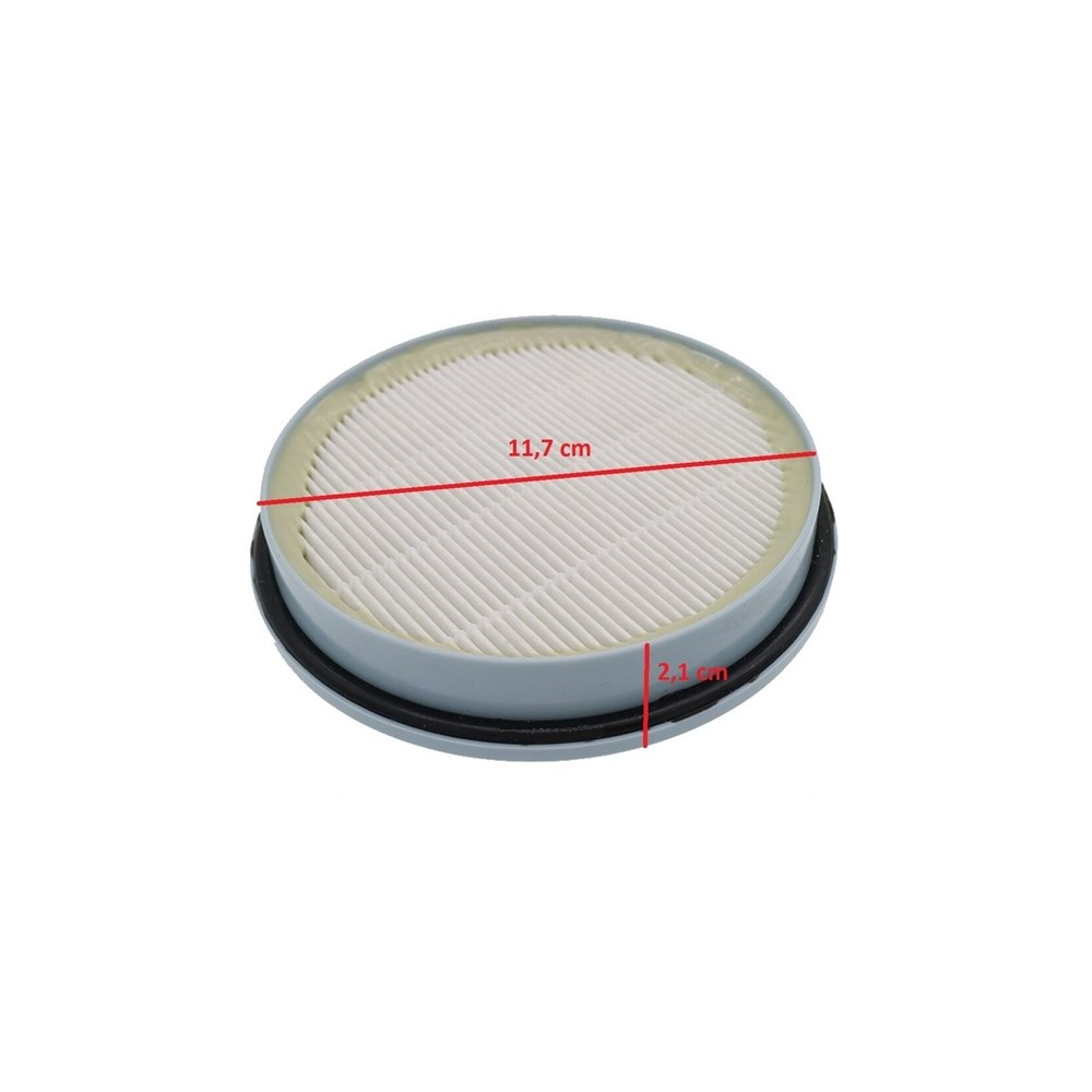 Boyutları işaretlenmiş yuvarlak beyaz pileli filtre (11,7 cm ve 2,1 cm).