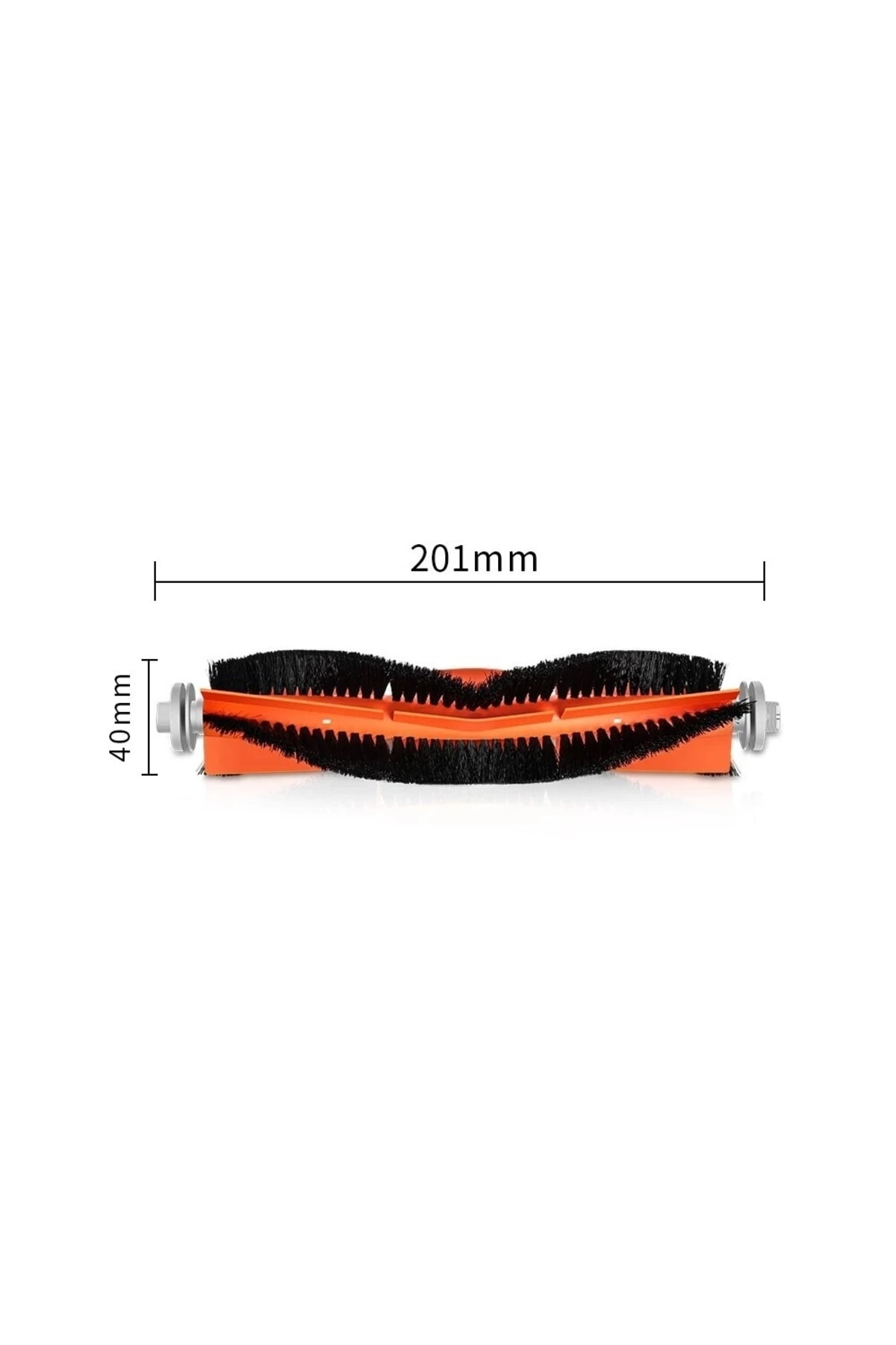 Siyah kıllı turuncu fırça, 201 mm uzunluğunda, 40 mm yüksekliğinde.