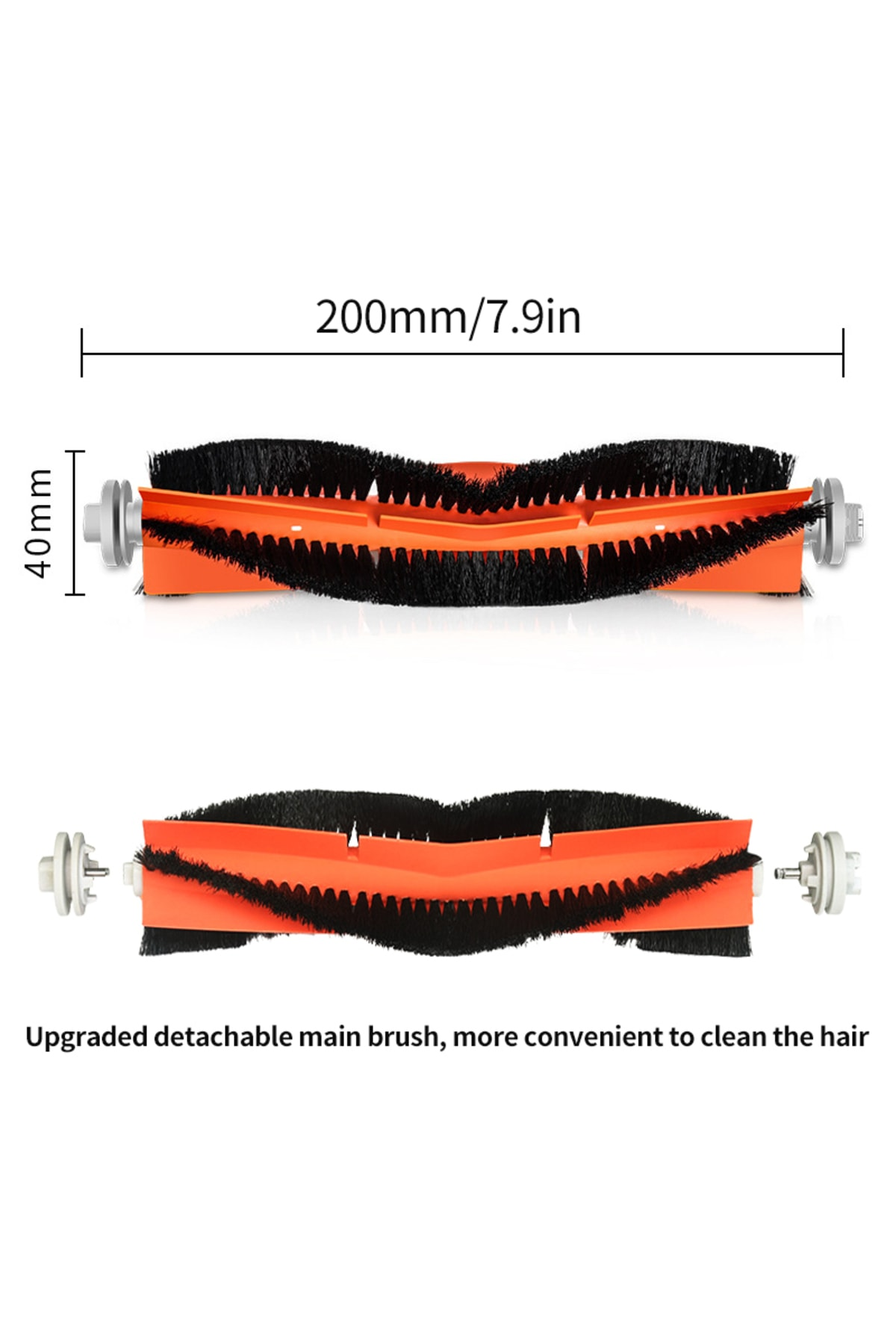 Metal uçlu turuncu ve siyah ana fırça, 200mm uzunluğunda.