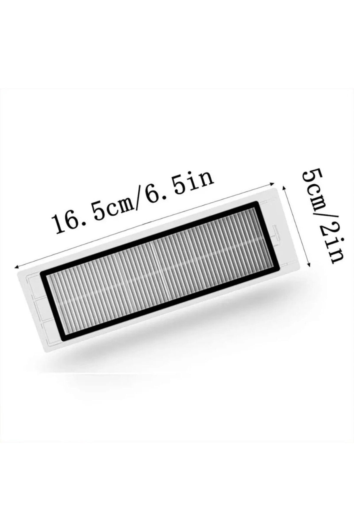 Izgaralı desenli dikdörtgen beyaz filtre, 16,5 cm uzunluğunda ve 5 cm genişliğinde.