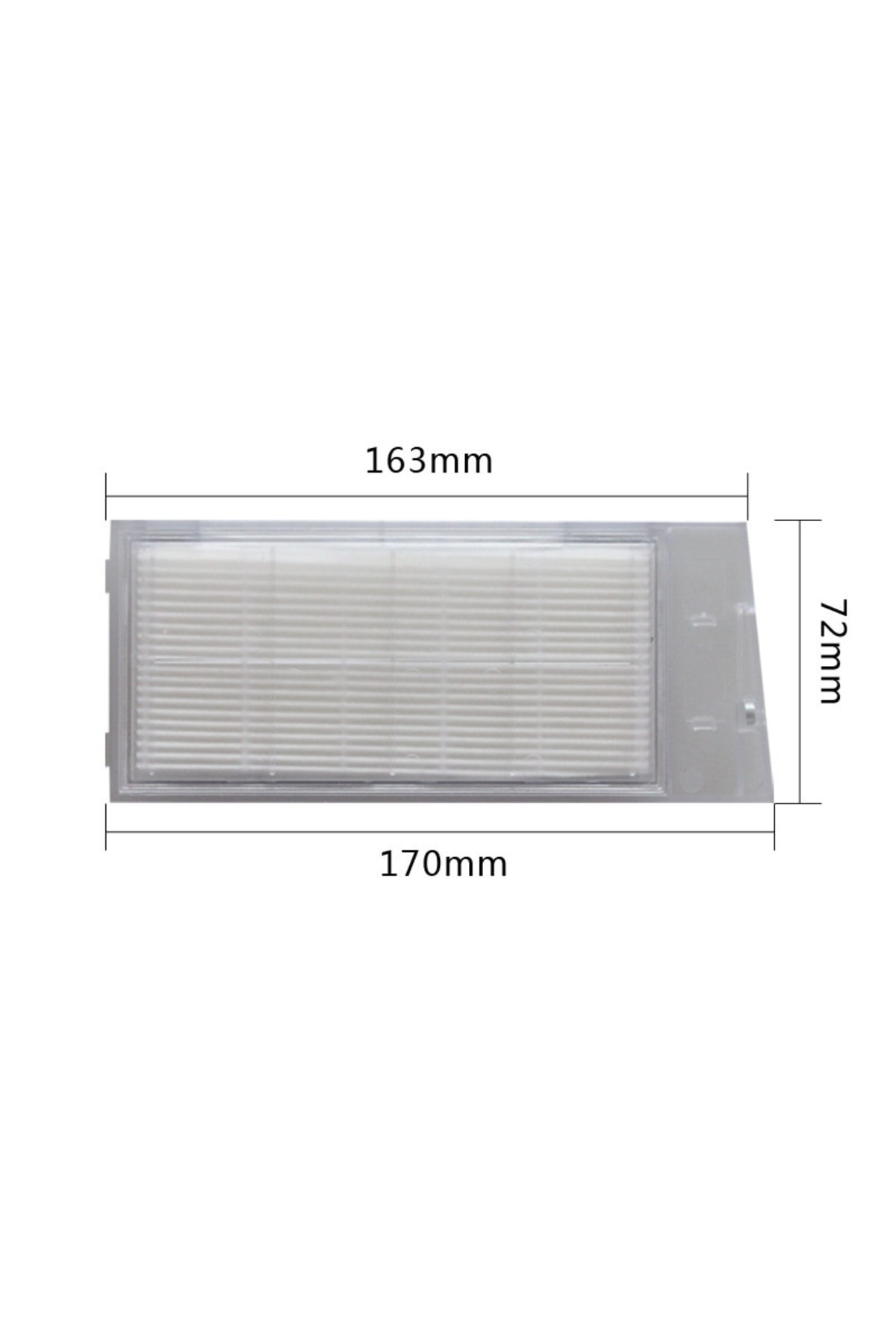 163x72x170mm boyutlarında beyaz elektrikli süpürge filtresi.