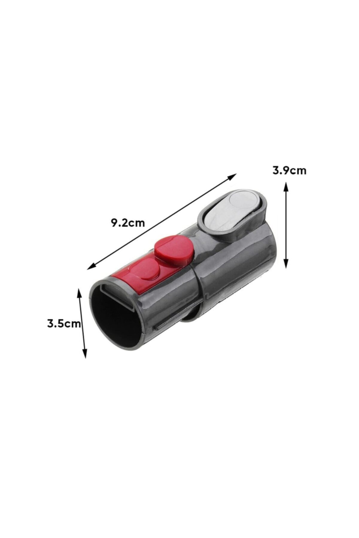 Kırmızı düğmeli gri adaptör, 9,2x3,9x3,5cm.