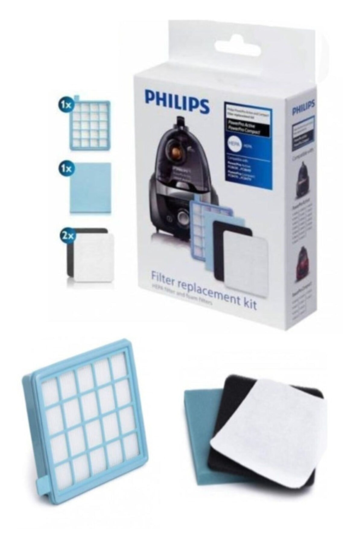 Philips elektrik süpürgesi filtre değişim kiti HEPA filtreli.