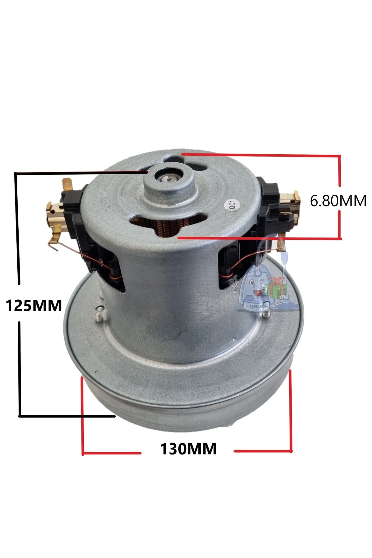125mm, 130mm ve 6,80mm ölçülerinde elektrikli süpürge motoru. Metal kasa.