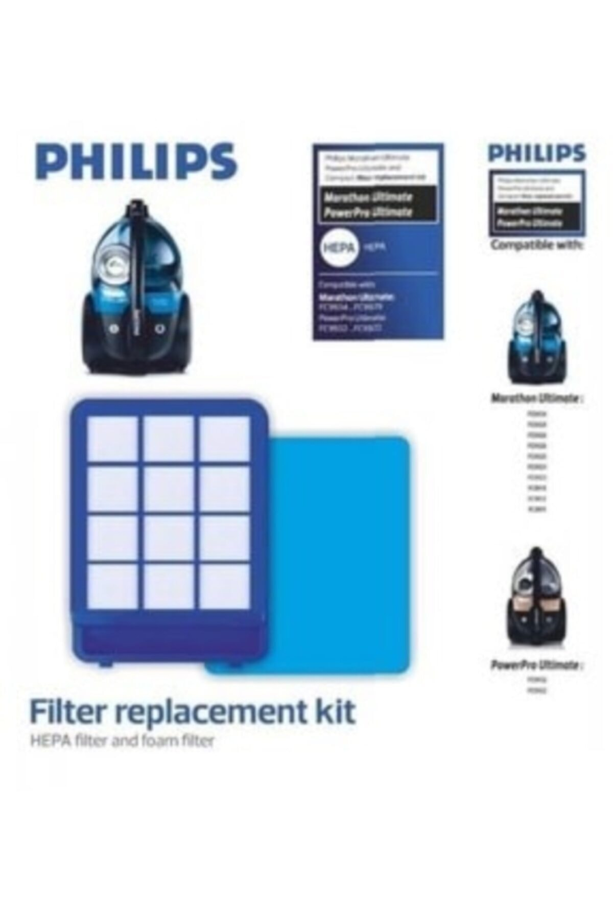 Philips elektrik süpürgesi HEPA filtre ve sünger filtre değişim kiti.